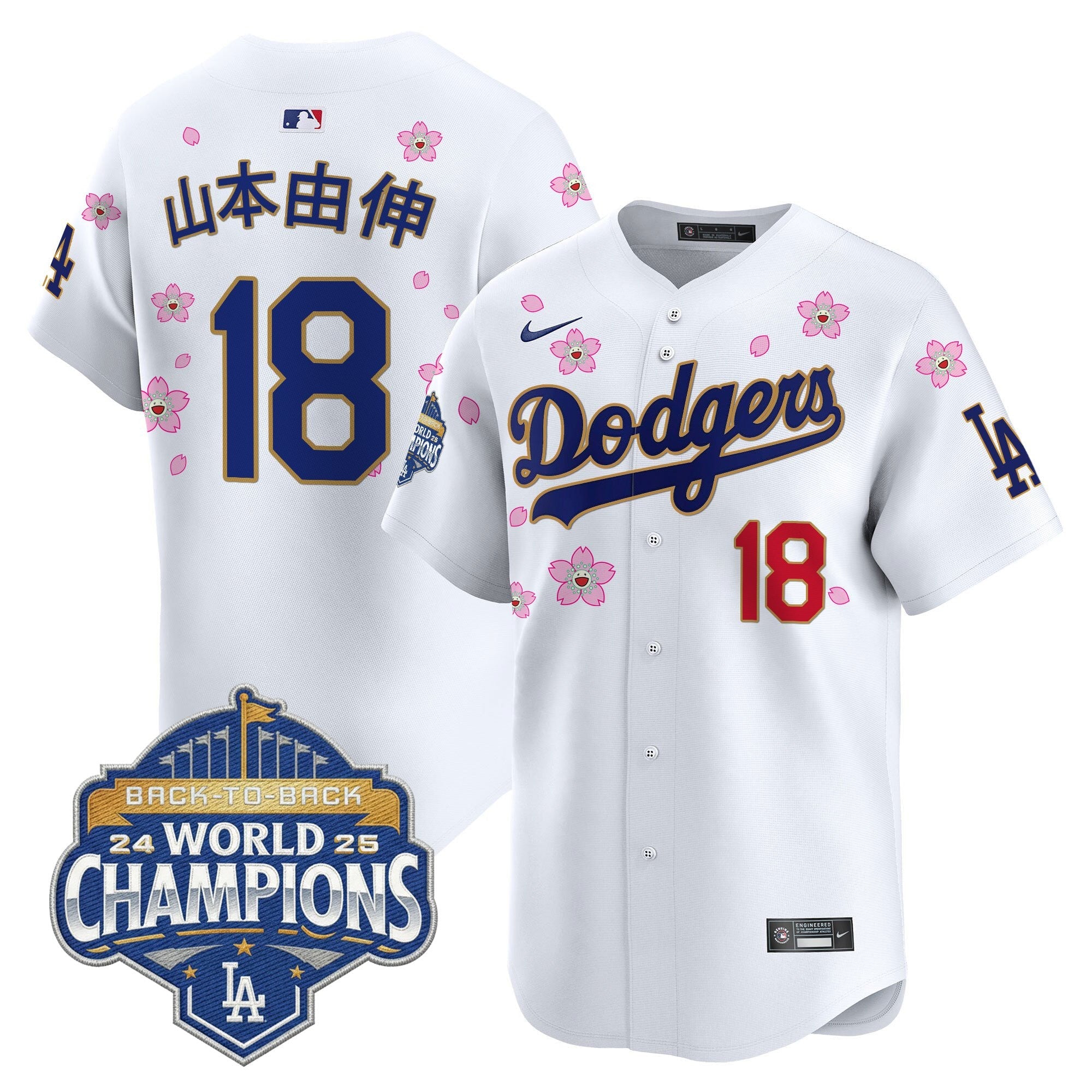 Men's Dodgers 2025 Back-To-Back Champions x Tokyo Series Gold Trim Vapor Premier Limited Jersey - Stitched