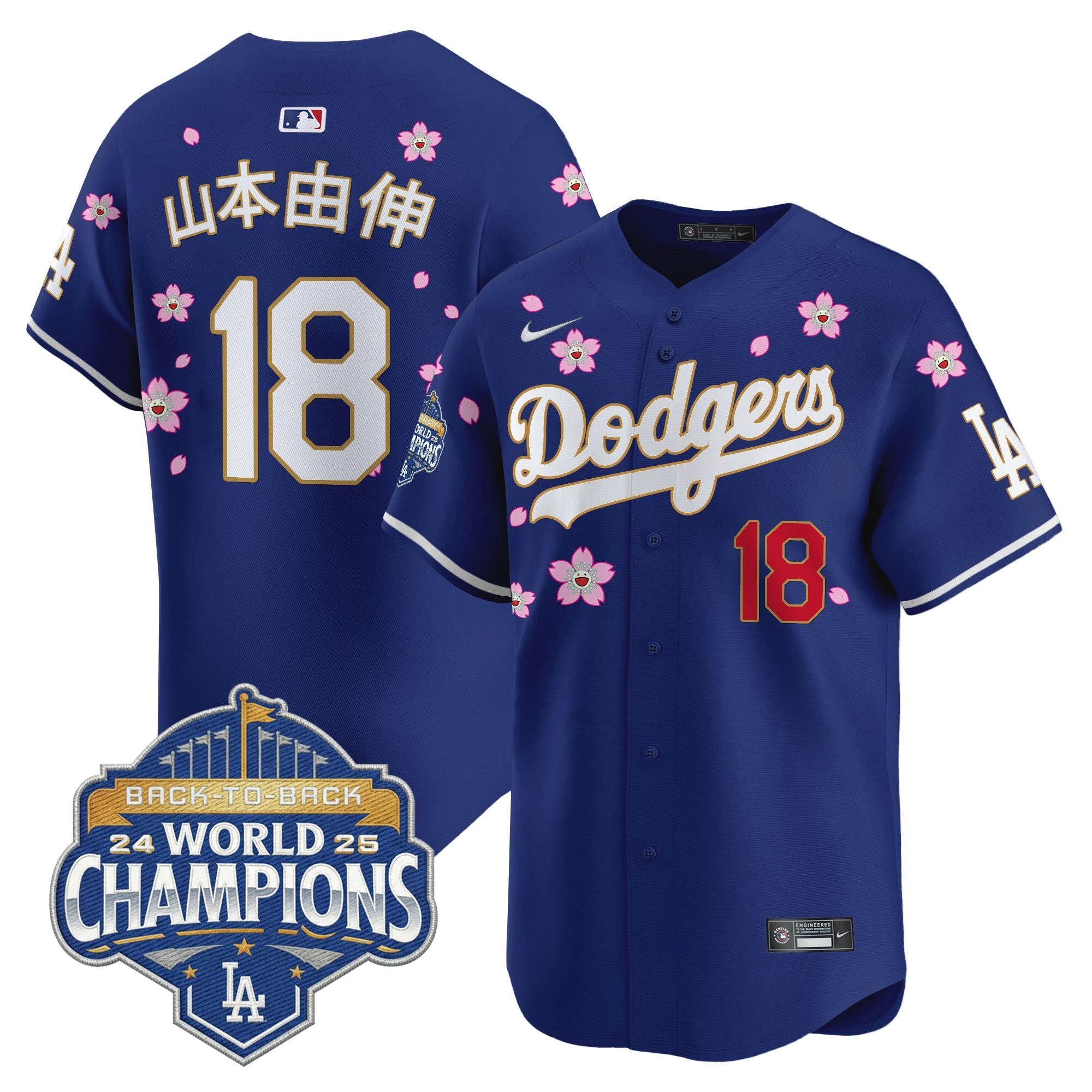 Men's Dodgers 2025 Back-To-Back Champions x Tokyo Series Gold Trim Vapor Premier Limited Jersey - Stitched