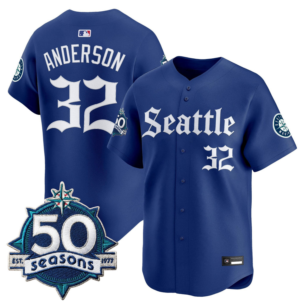 Men's Seattle Mariners 50 Seasons Patch Vapor Premier Limited Jersey - Gothic Edition - All Stitched