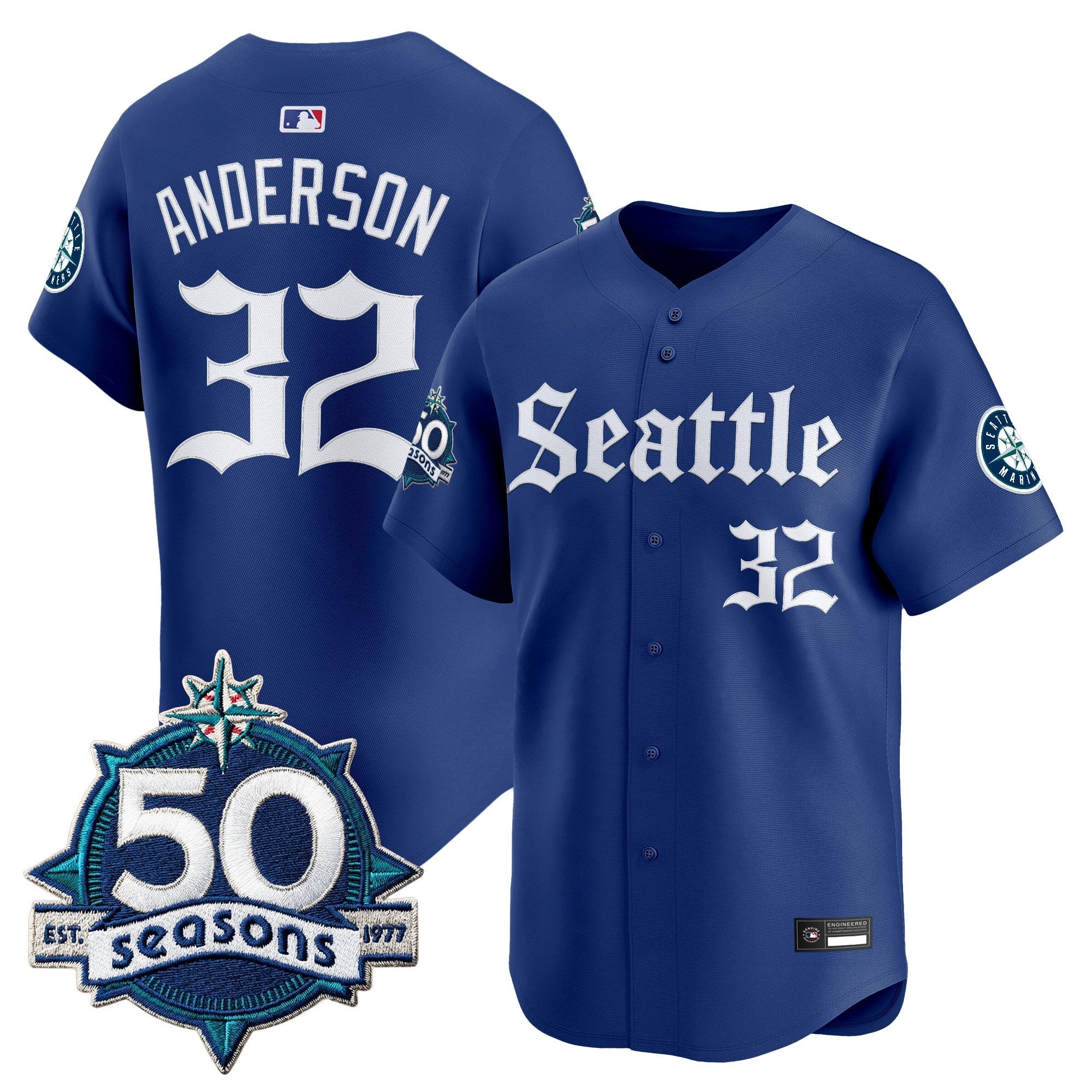 Men's Seattle Mariners 50 Seasons Patch Vapor Premier Limited Jersey - Gothic Edition - All Stitched