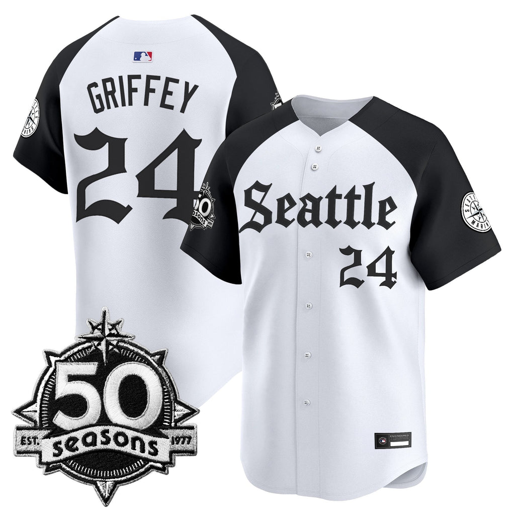 Men's Seattle Mariners 50 Seasons Patch Vapor Premier Limited Jersey - Gothic Edition - All Stitched