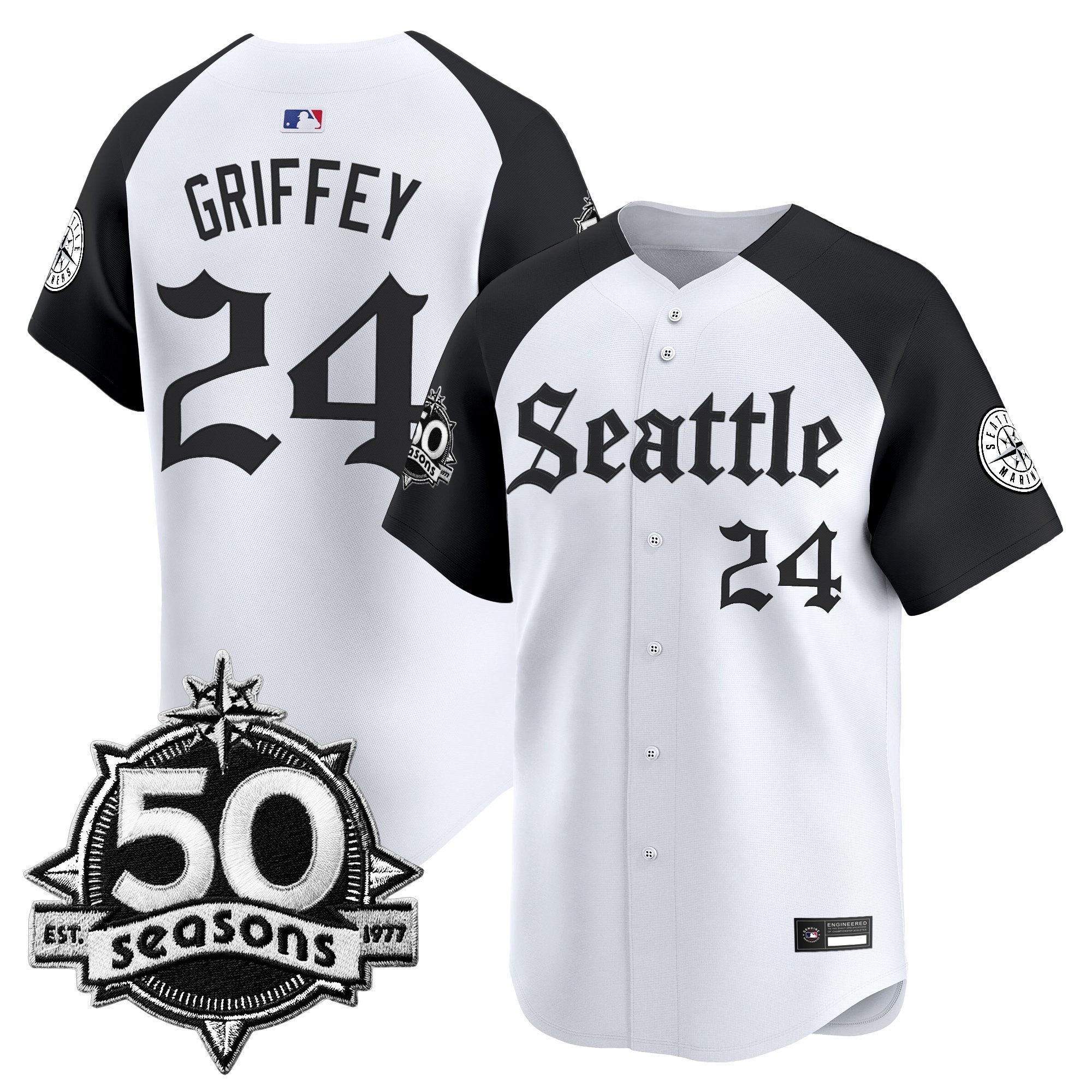 Men's Seattle Mariners 50 Seasons Patch Vapor Premier Limited Jersey - Gothic Edition - All Stitched