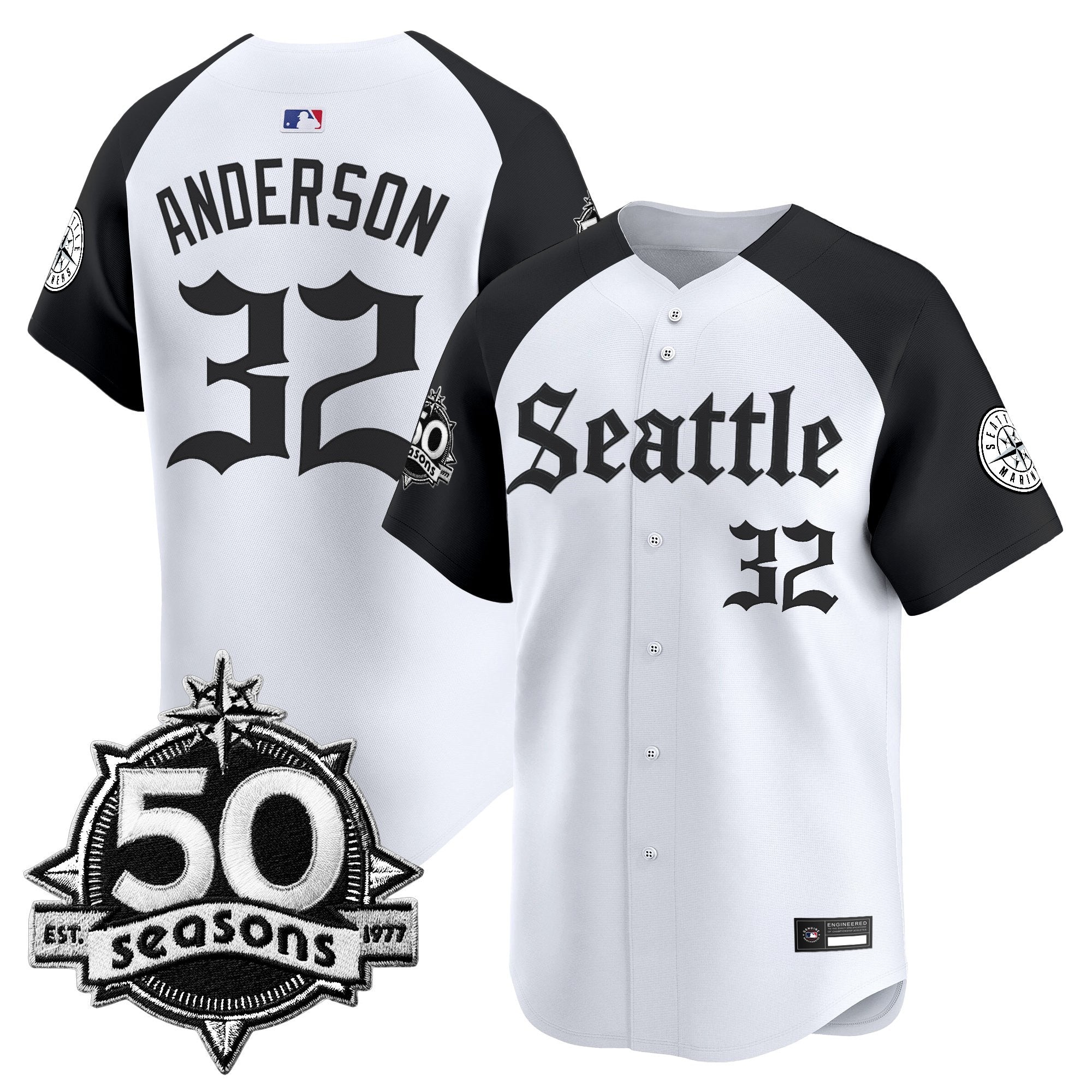 Men's Seattle Mariners 50 Seasons Patch Vapor Premier Limited Jersey - Gothic Edition - All Stitched