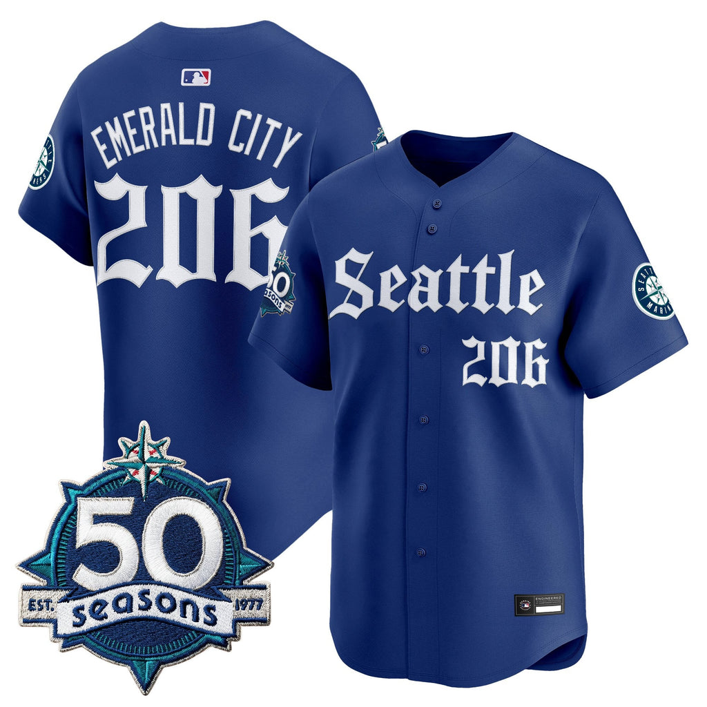 Men's Seattle Mariners 50 Seasons Patch Vapor Premier Limited Jersey - Gothic Edition - All Stitched