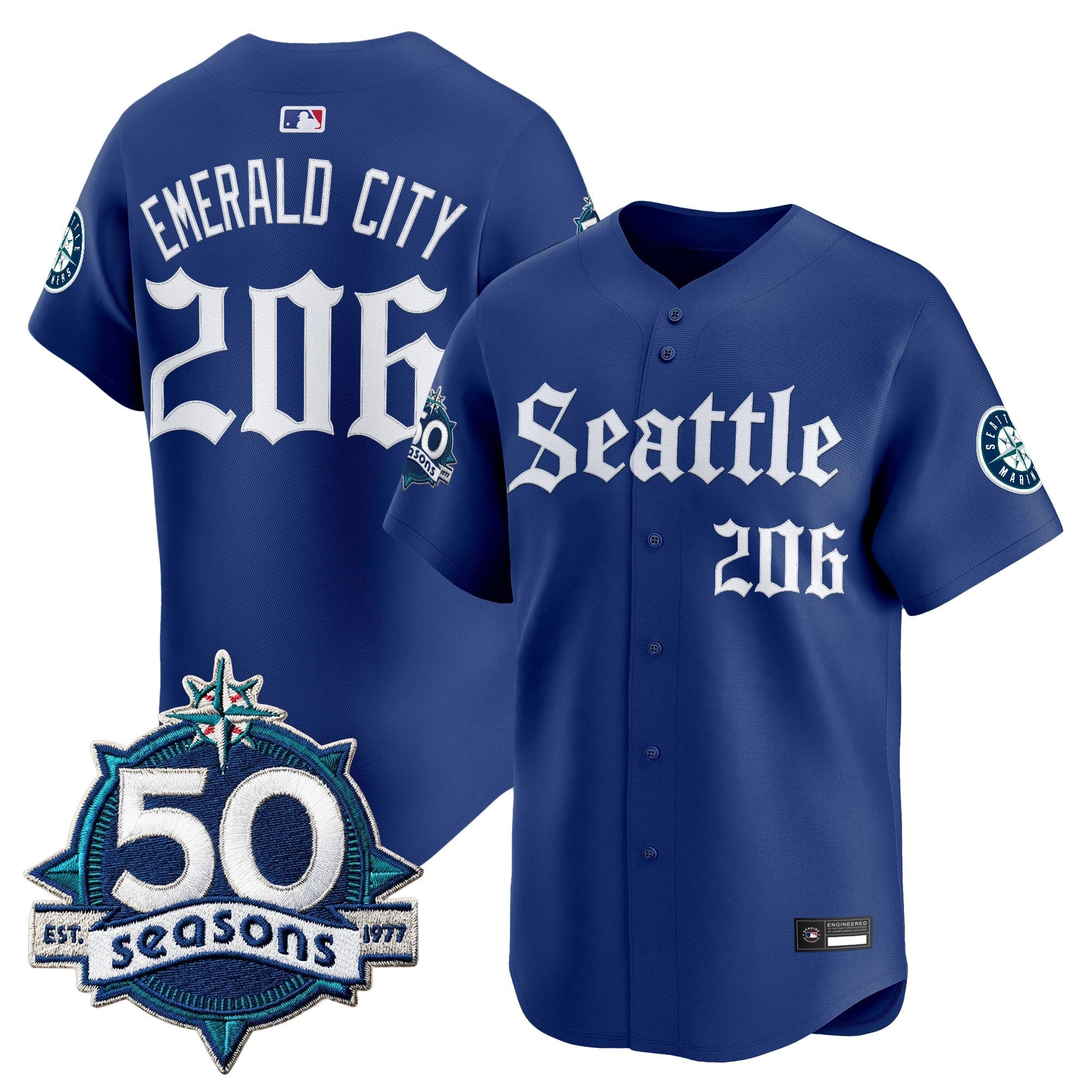 Men's Seattle Mariners 50 Seasons Patch Vapor Premier Limited Jersey - Gothic Edition - All Stitched