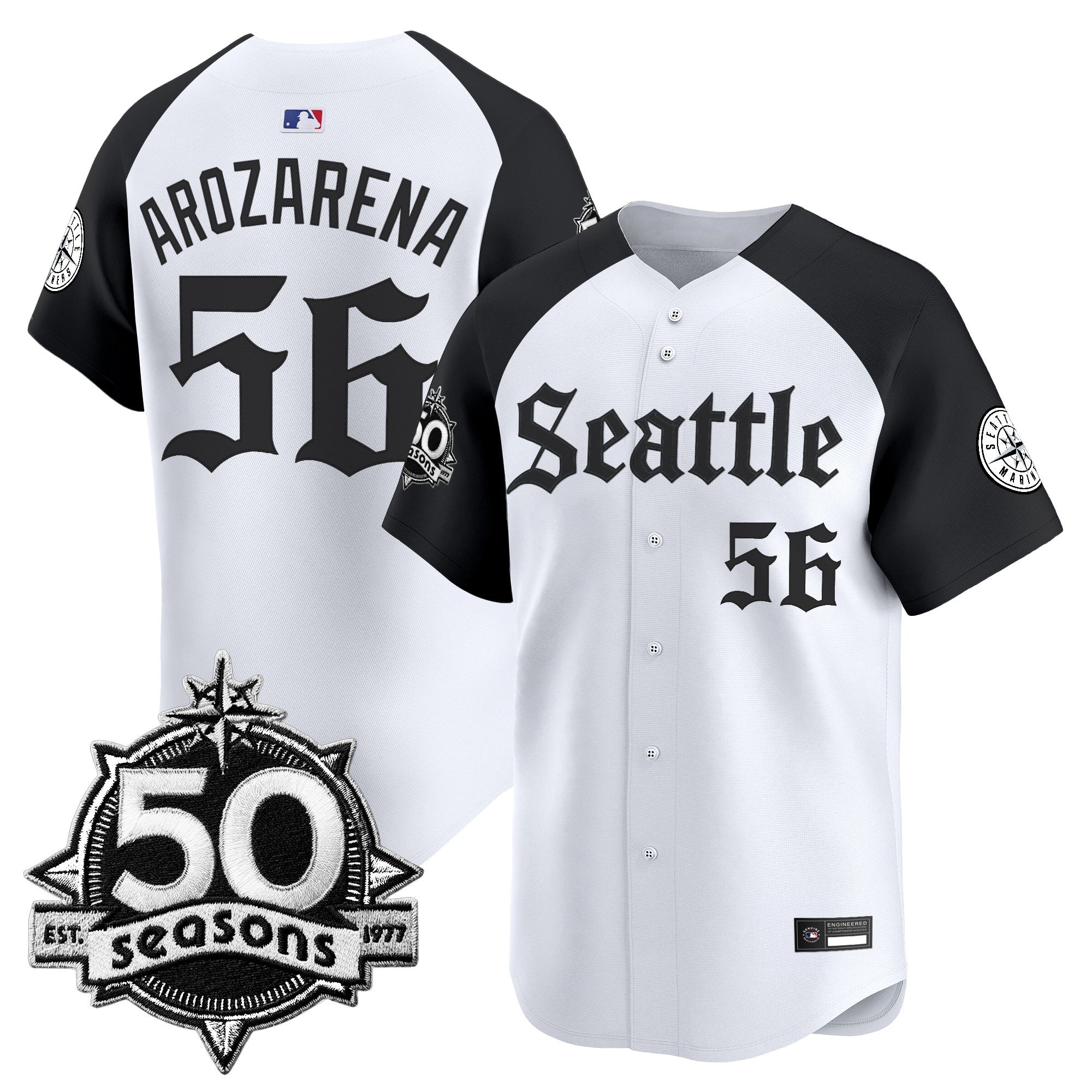 Men's Seattle Mariners 50 Seasons Patch Vapor Premier Limited Jersey - Gothic Edition - All Stitched