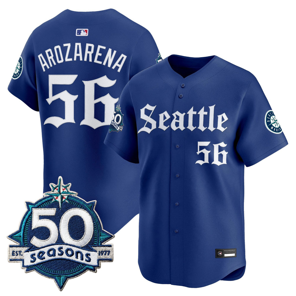 Men's Seattle Mariners 50 Seasons Patch Vapor Premier Limited Jersey - Gothic Edition - All Stitched