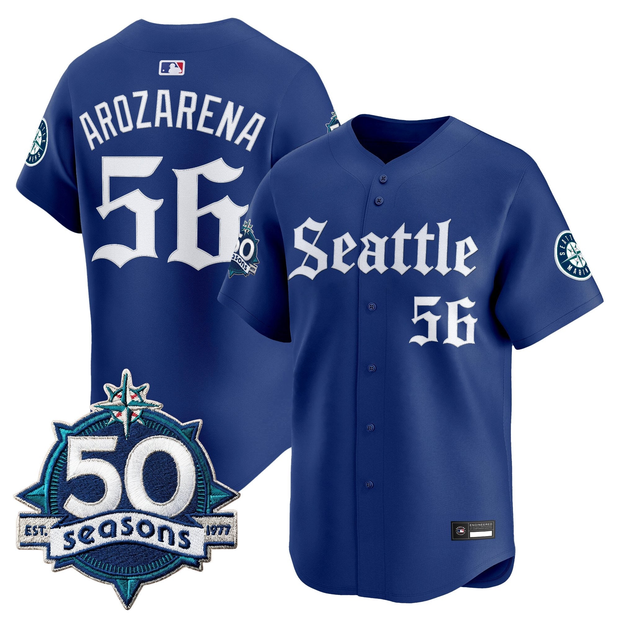 Men's Seattle Mariners 50 Seasons Patch Vapor Premier Limited Jersey - Gothic Edition - All Stitched