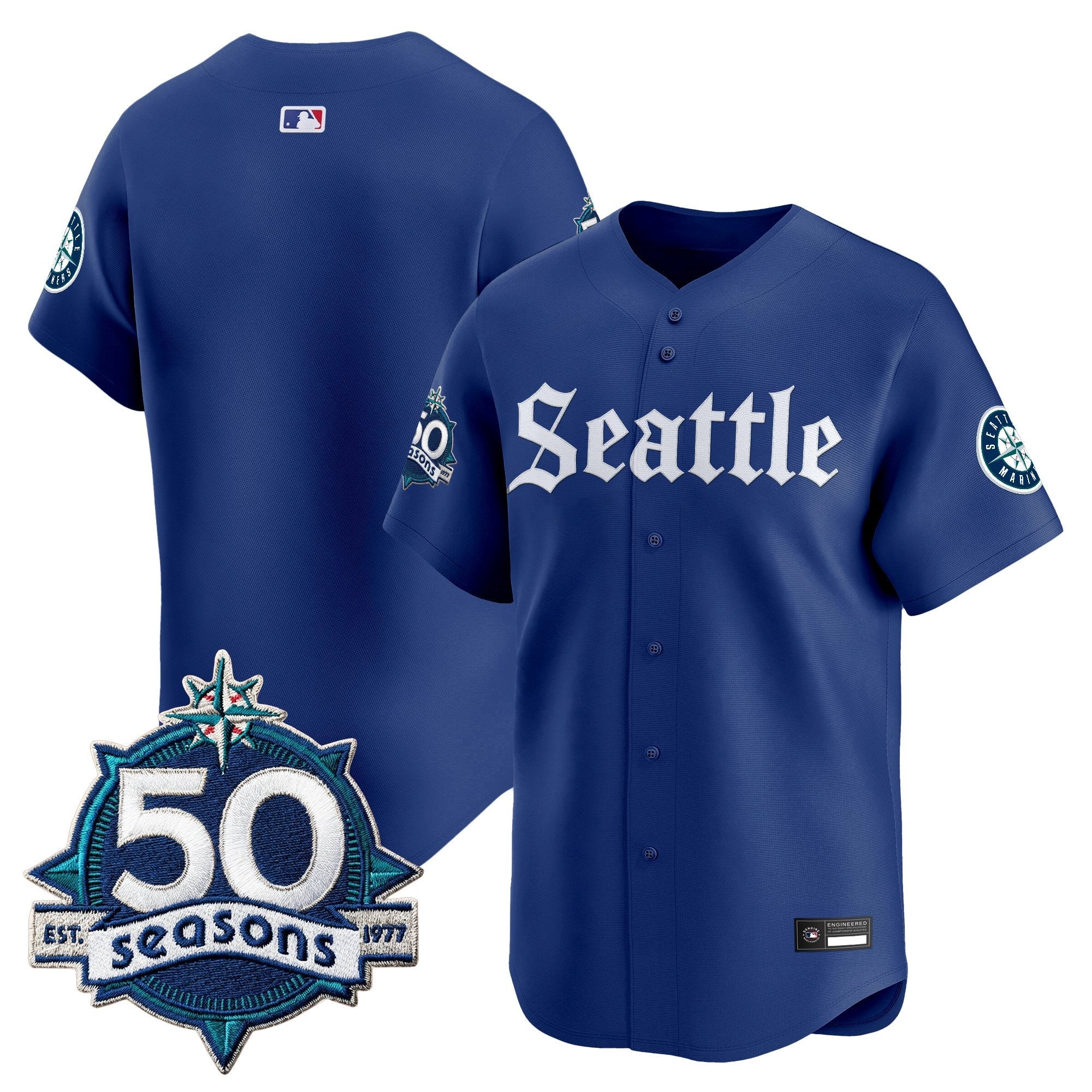 Men's Seattle Mariners 50 Seasons Patch Vapor Premier Limited Jersey - Gothic Edition - All Stitched