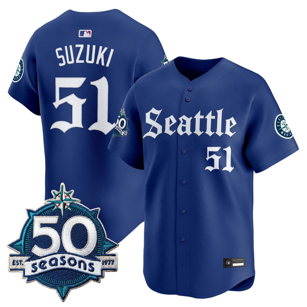Men's Seattle Mariners 50 Seasons Patch Vapor Premier Limited Jersey - Gothic Edition - All Stitched