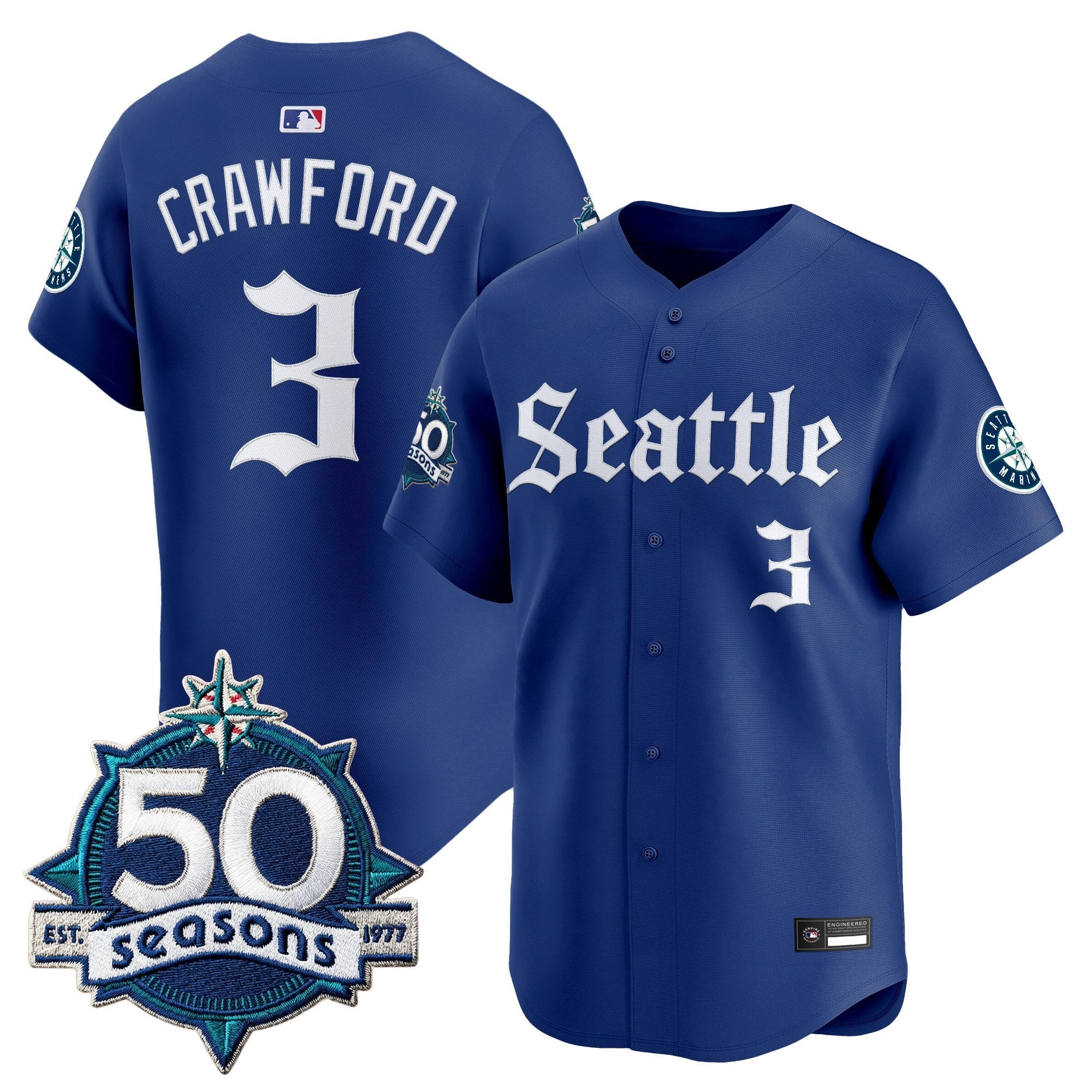 Men's Seattle Mariners 50 Seasons Patch Vapor Premier Limited Jersey - Gothic Edition - All Stitched