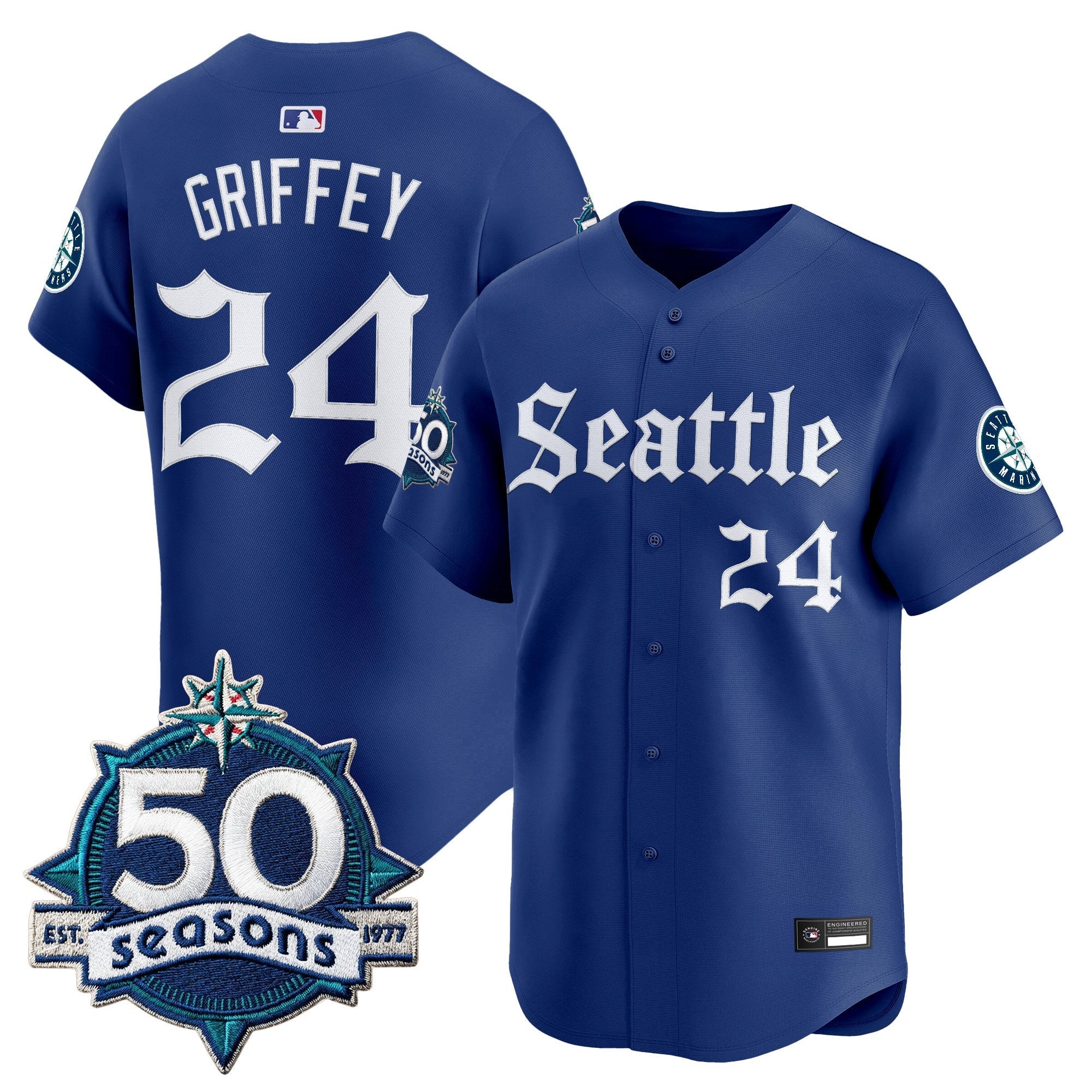 Men's Seattle Mariners 50 Seasons Patch Vapor Premier Limited Jersey - Gothic Edition - All Stitched
