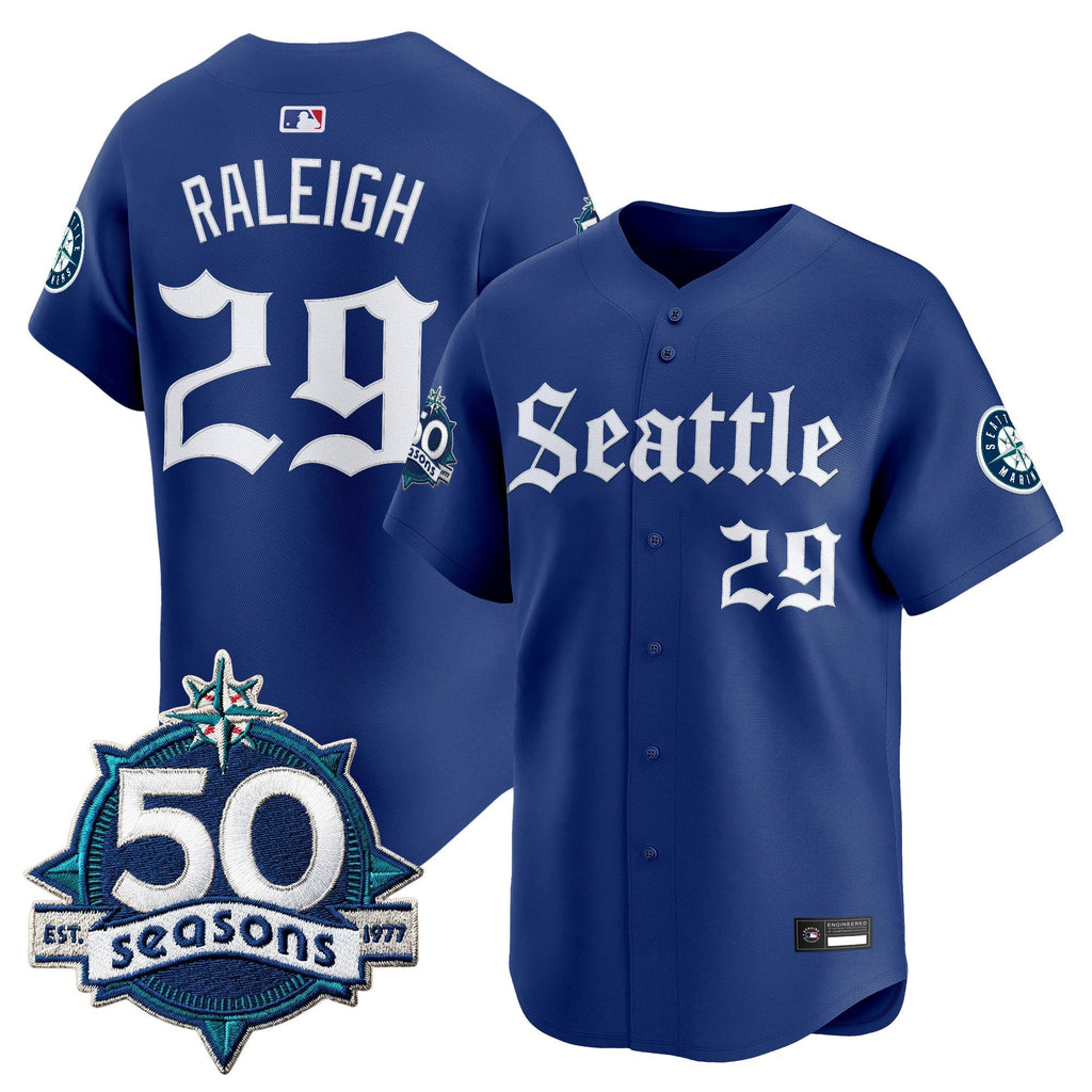 Men's Seattle Mariners 50 Seasons Patch Vapor Premier Limited Jersey - Gothic Edition - All Stitched