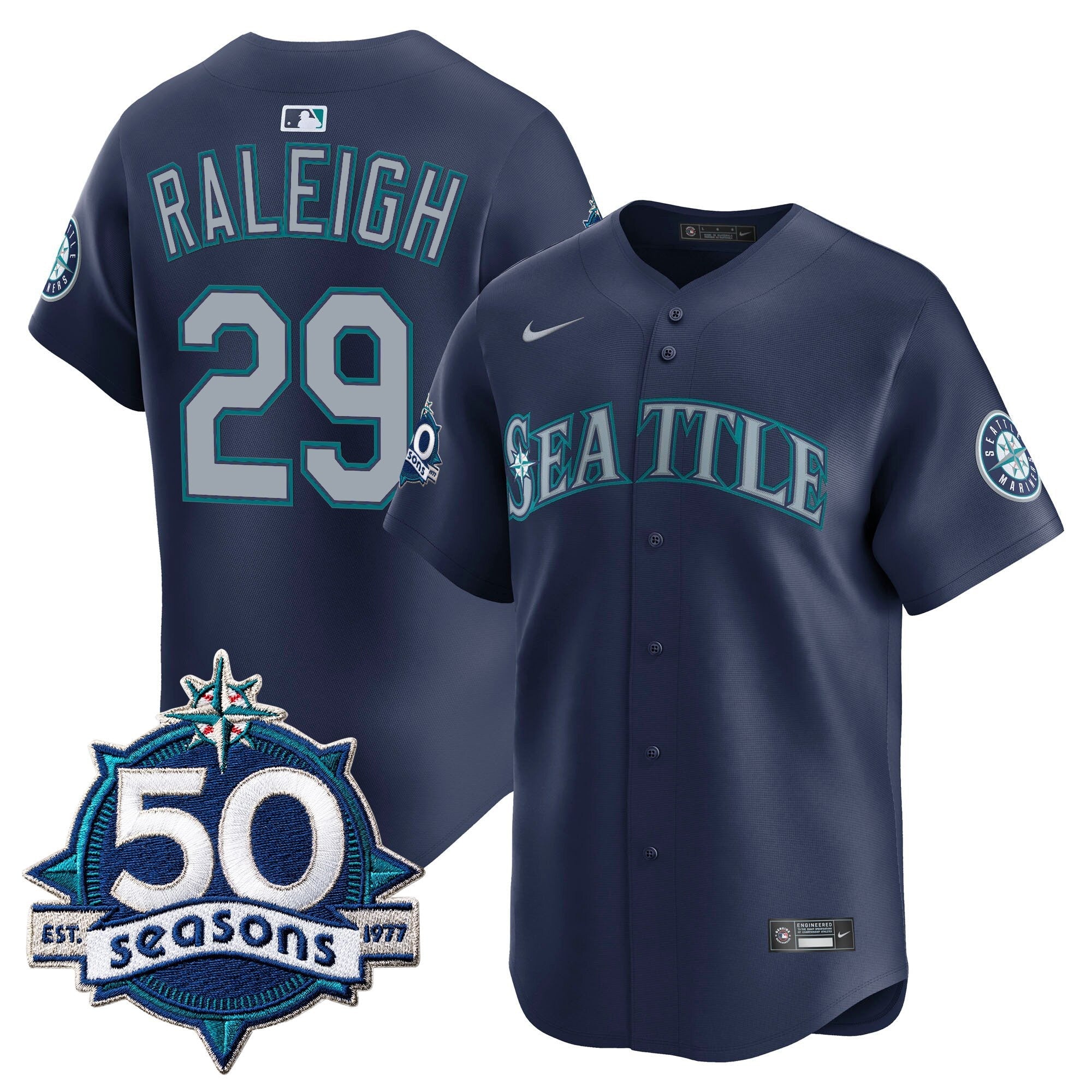 Men's Seattle Mariners 50 Seasons Patch Vapor Premier Limited Jersey - All Stitched