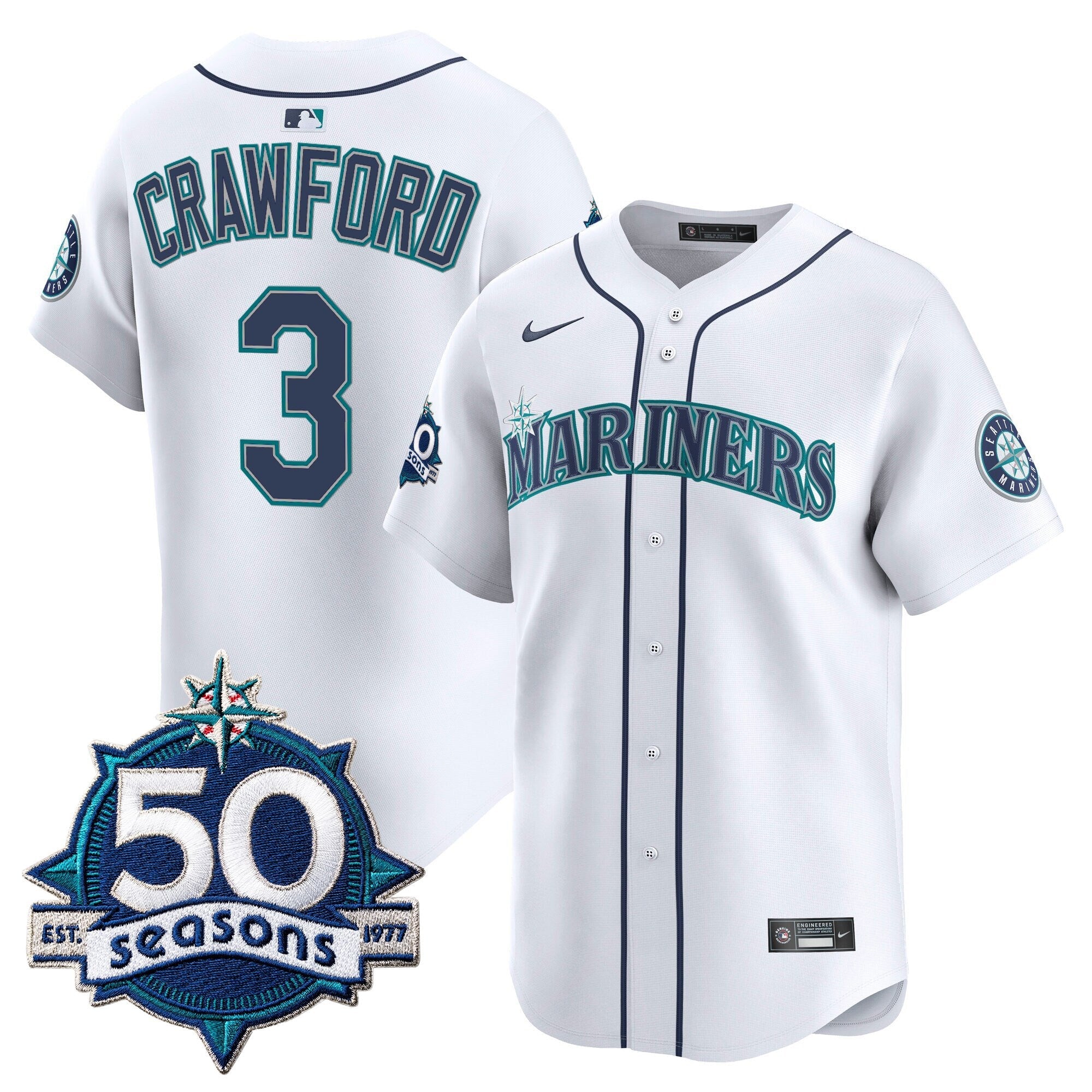 Men's Seattle Mariners 50 Seasons Patch Vapor Premier Limited Jersey - All Stitched