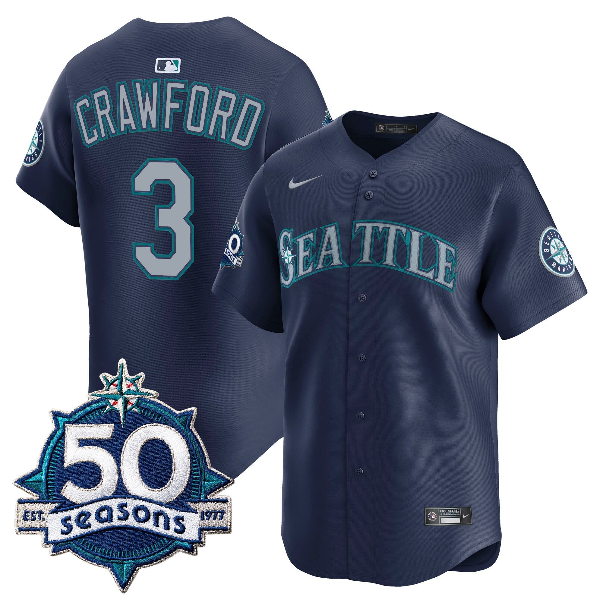 Men's Seattle Mariners 50 Seasons Patch Vapor Premier Limited Jersey - All Stitched