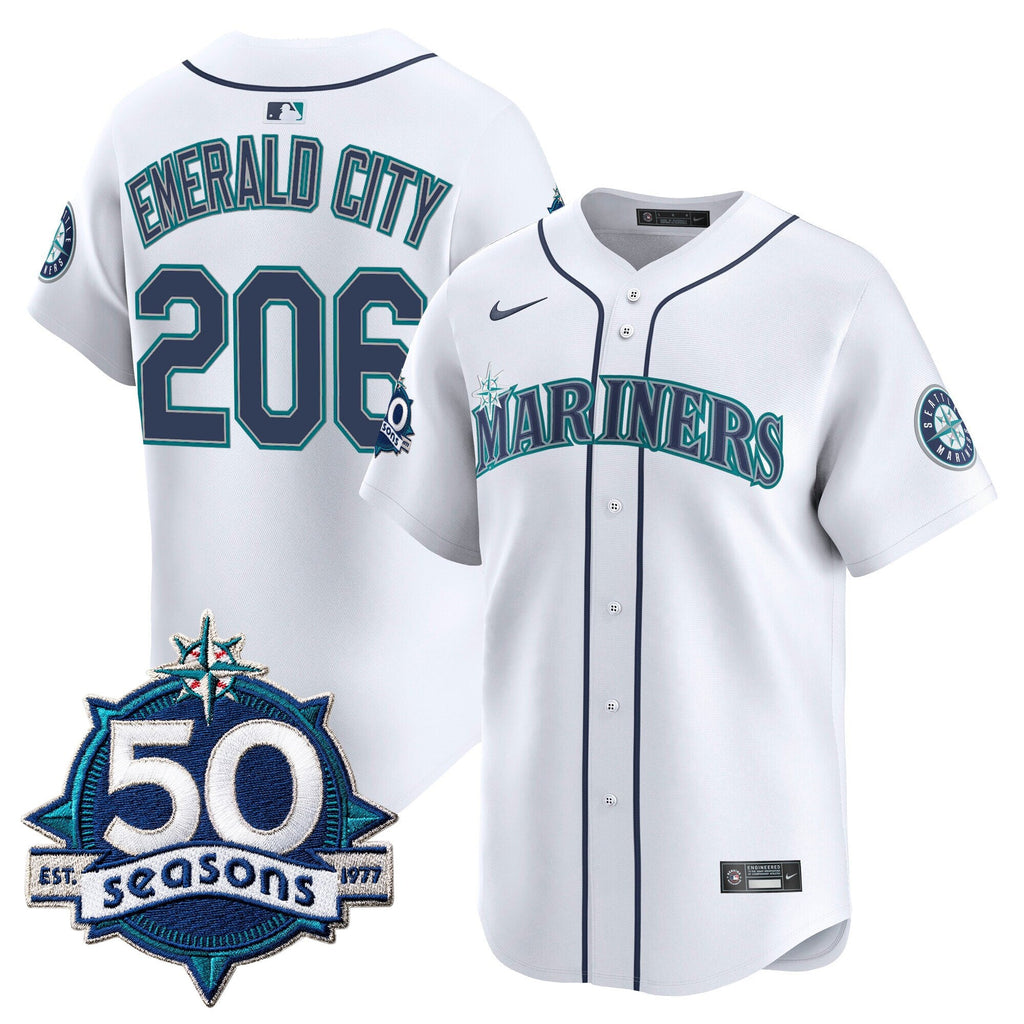 Men's Seattle Mariners 50 Seasons Patch Vapor Premier Limited Jersey - All Stitched