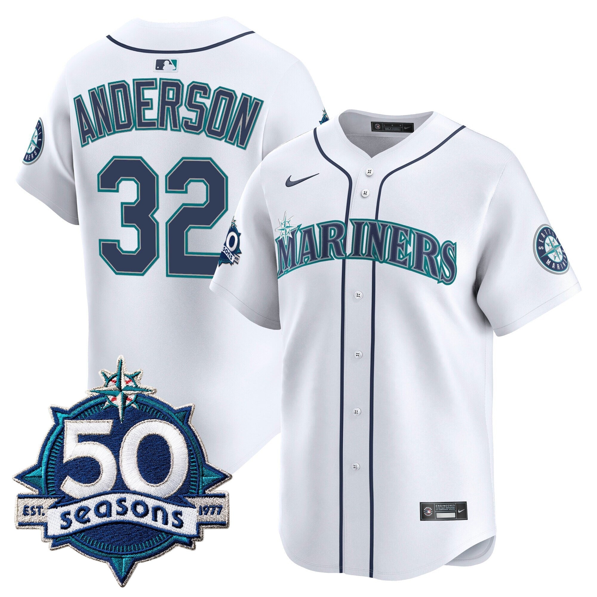 Men's Seattle Mariners 50 Seasons Patch Vapor Premier Limited Jersey - All Stitched