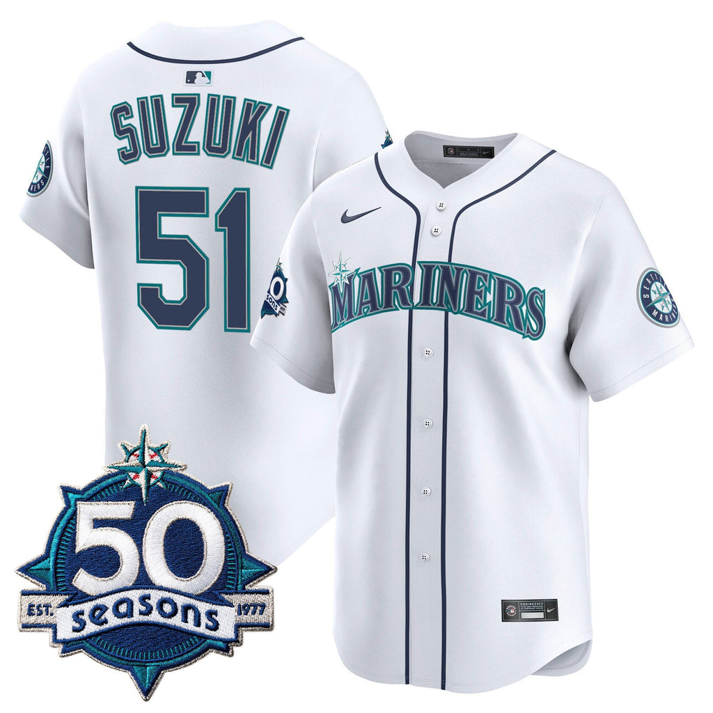 Men's Seattle Mariners 50 Seasons Patch Vapor Premier Limited Jersey - All Stitched