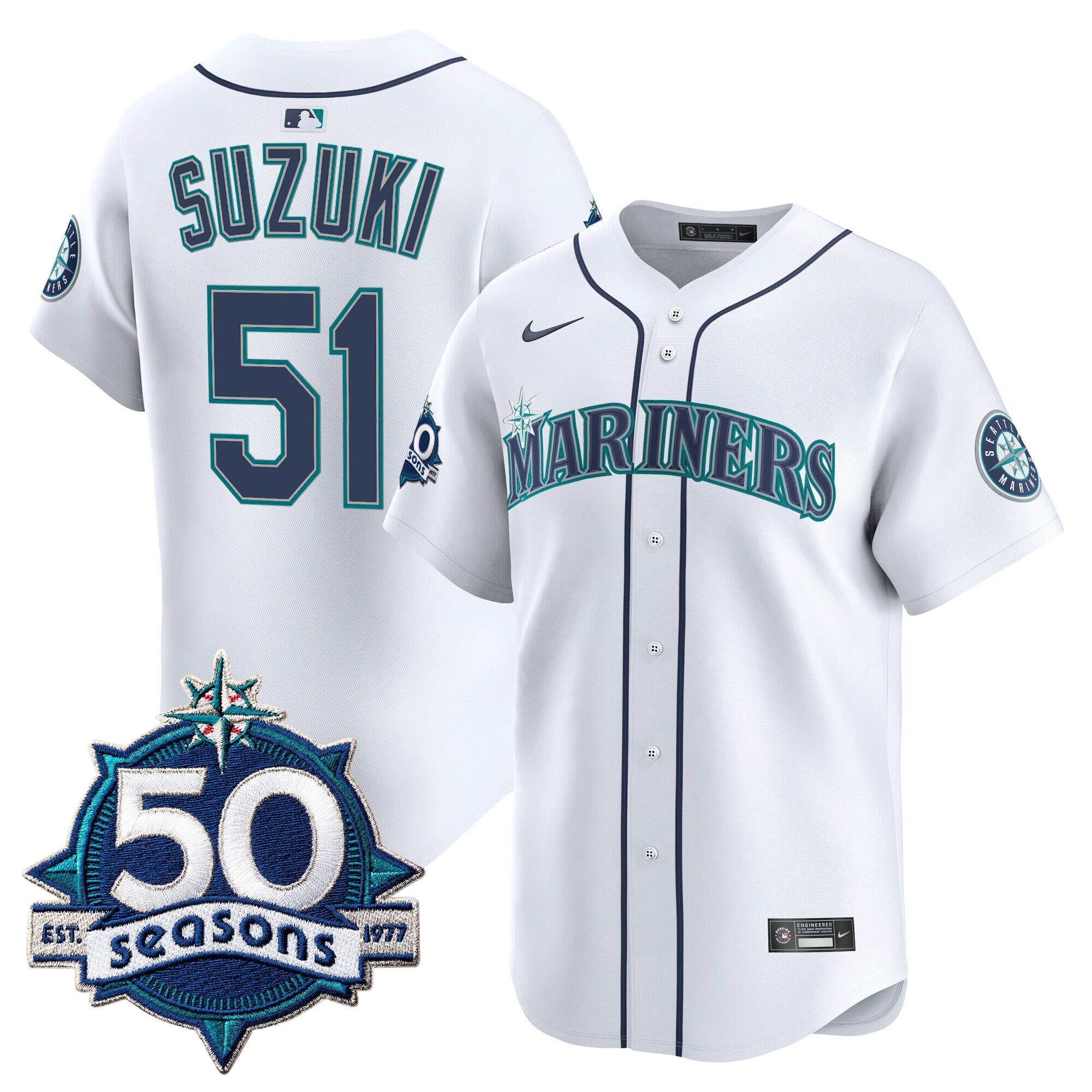 Men's Seattle Mariners 50 Seasons Patch Vapor Premier Limited Jersey - All Stitched
