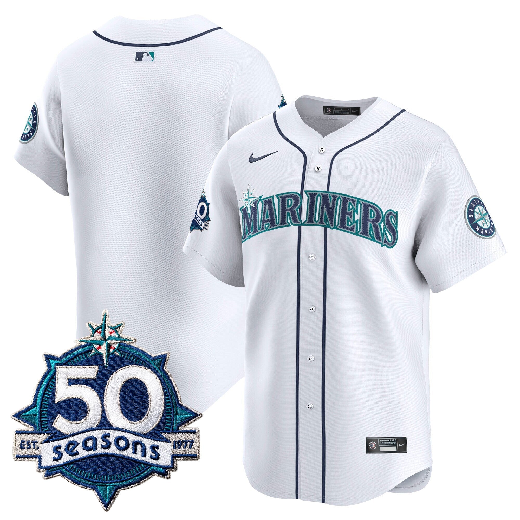 Men's Seattle Mariners 50 Seasons Patch Vapor Premier Limited Jersey - All Stitched