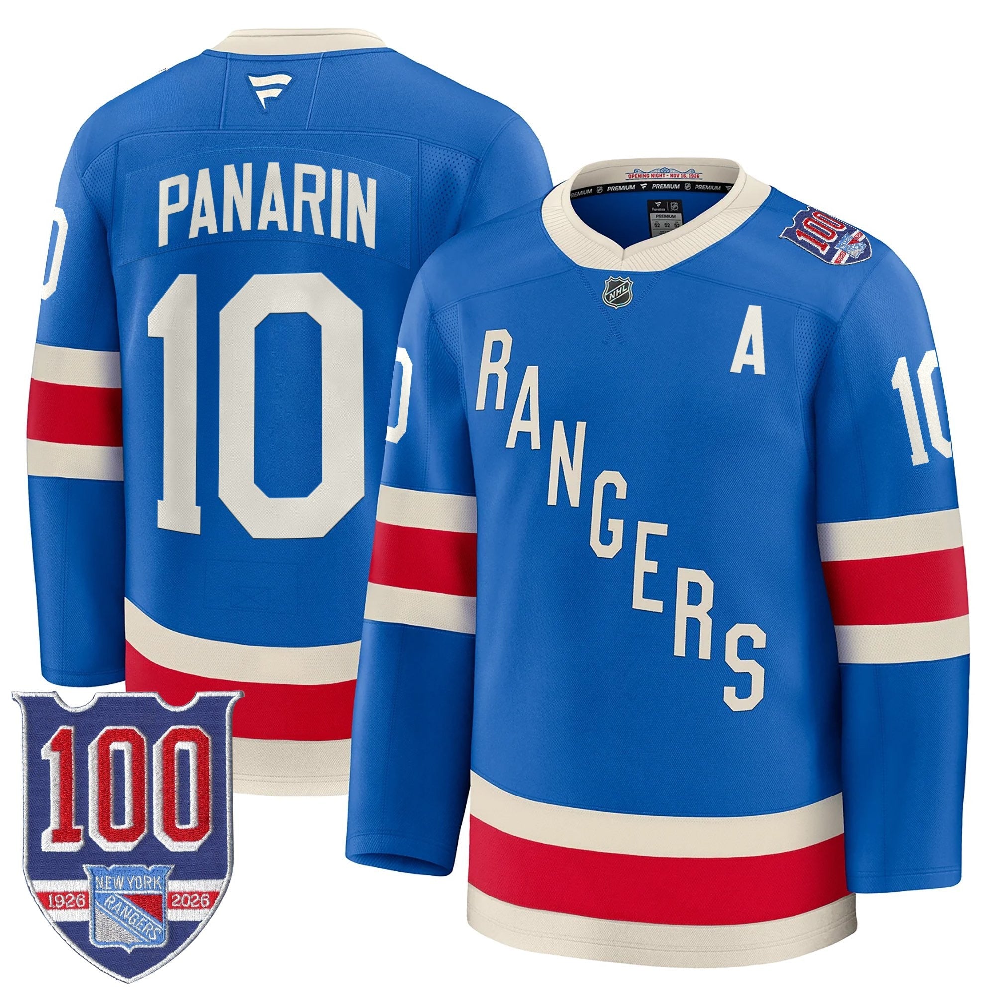 New York Rangers 1926 Throwback Premium Jersey - 100th Anniversary Patch - All Stitched