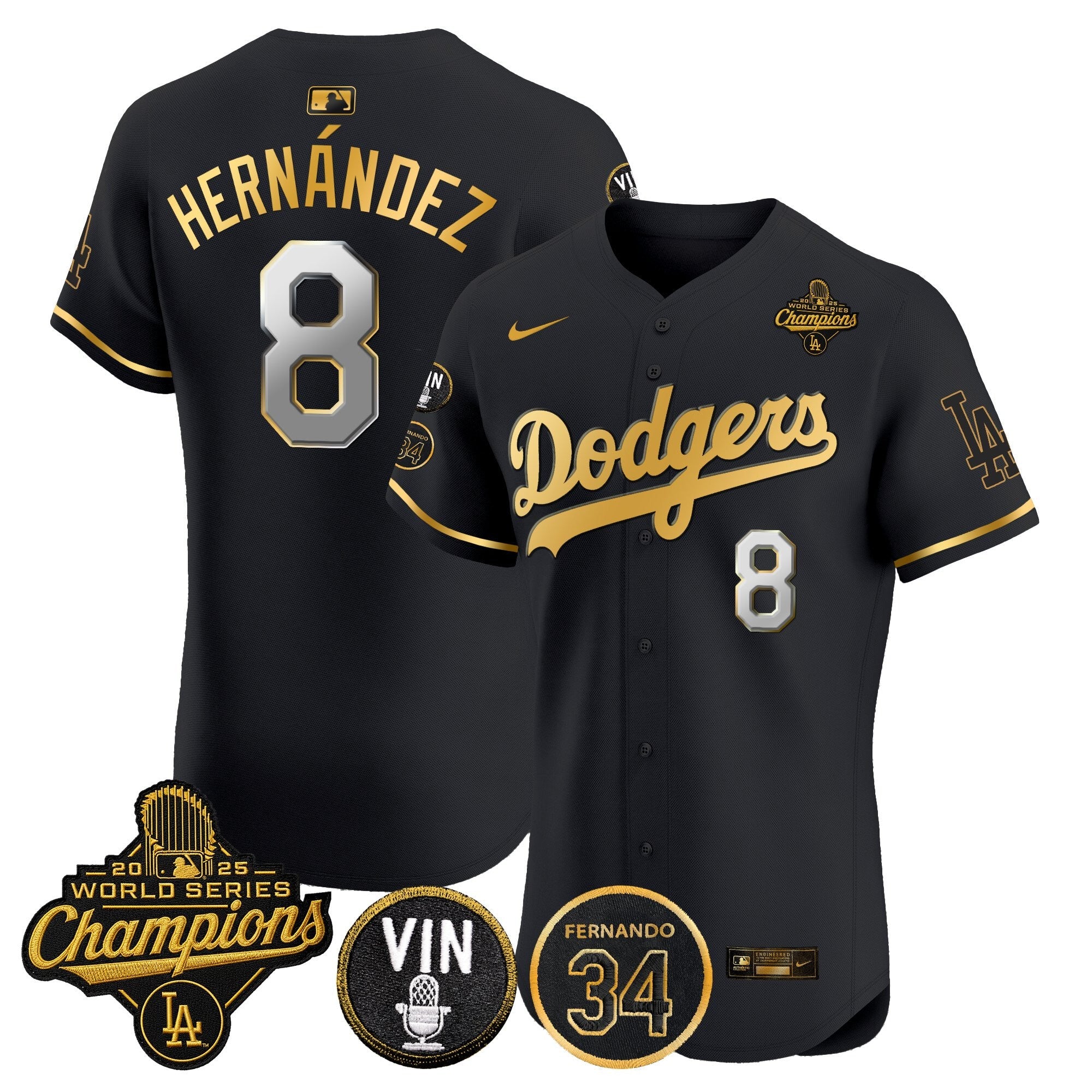 Men's Dodgers 2025 World Series Champions Vapor Premier Elite Jersey - Vin Scully & Fernando Patch - All Stitched