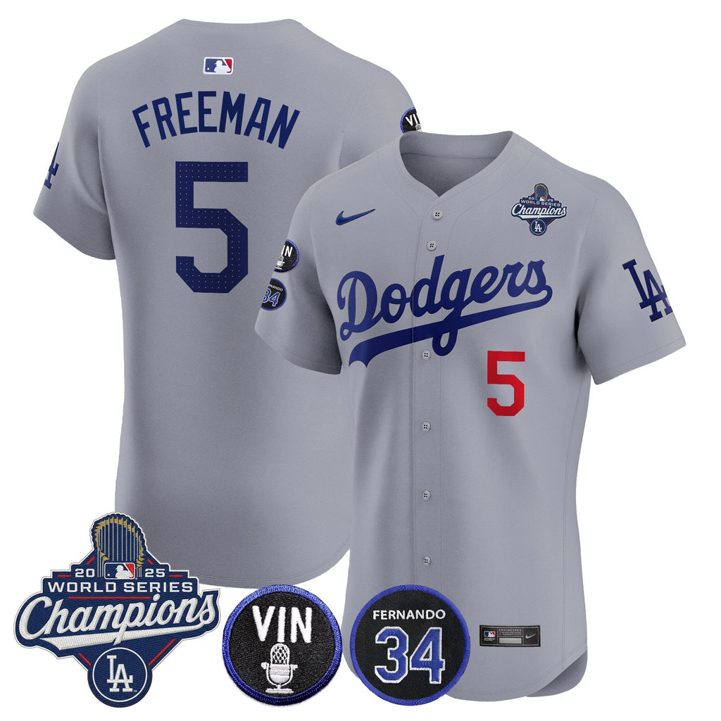Men's Dodgers 2025 World Series Champions Vapor Premier Elite Jersey - Vin Scully & Fernando Patch - All Stitched