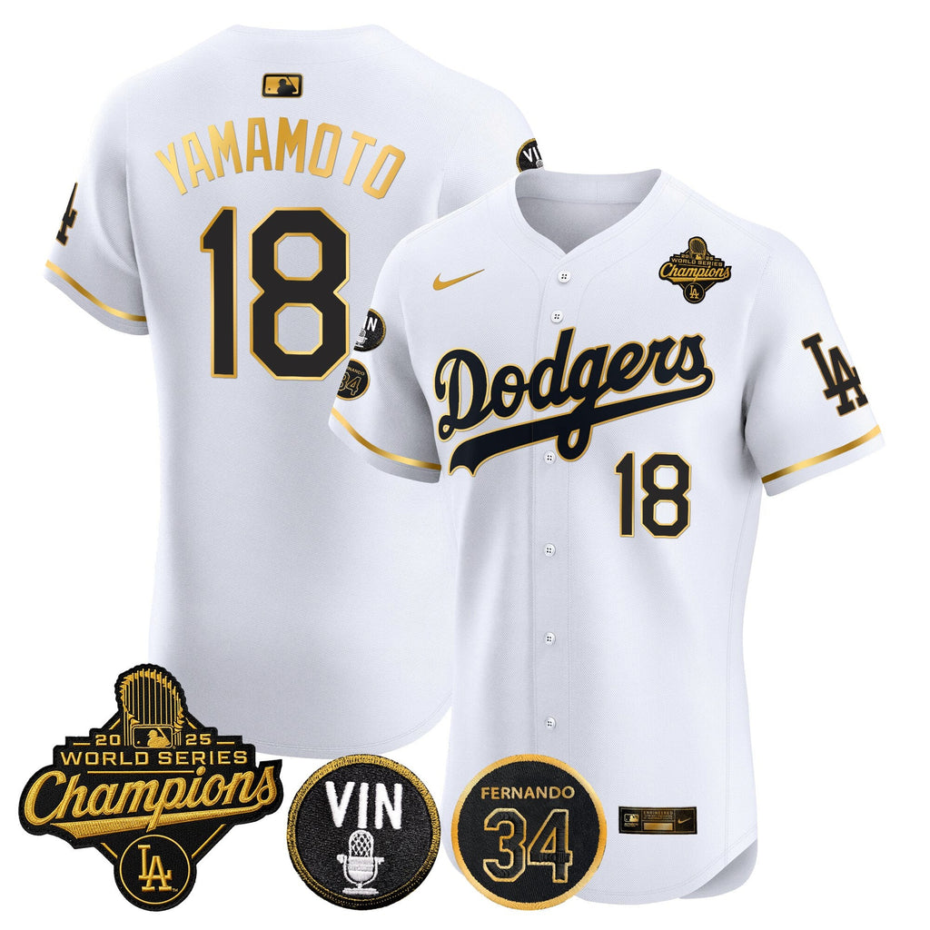 Men's Dodgers 2025 World Series Champions Vapor Premier Elite Jersey - Vin Scully & Fernando Patch - All Stitched