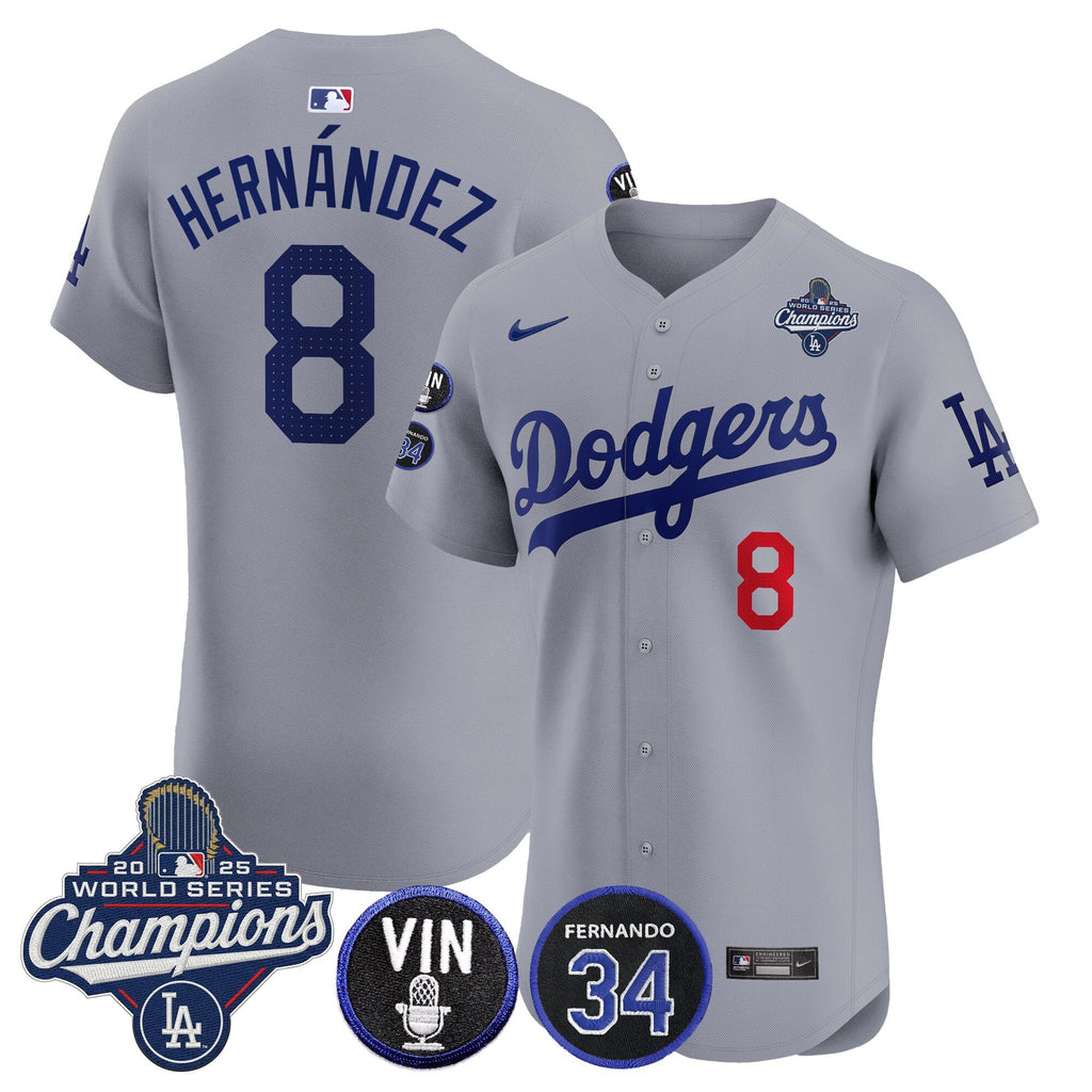 Men's Dodgers 2025 World Series Champions Vapor Premier Elite Jersey - Vin Scully & Fernando Patch - All Stitched
