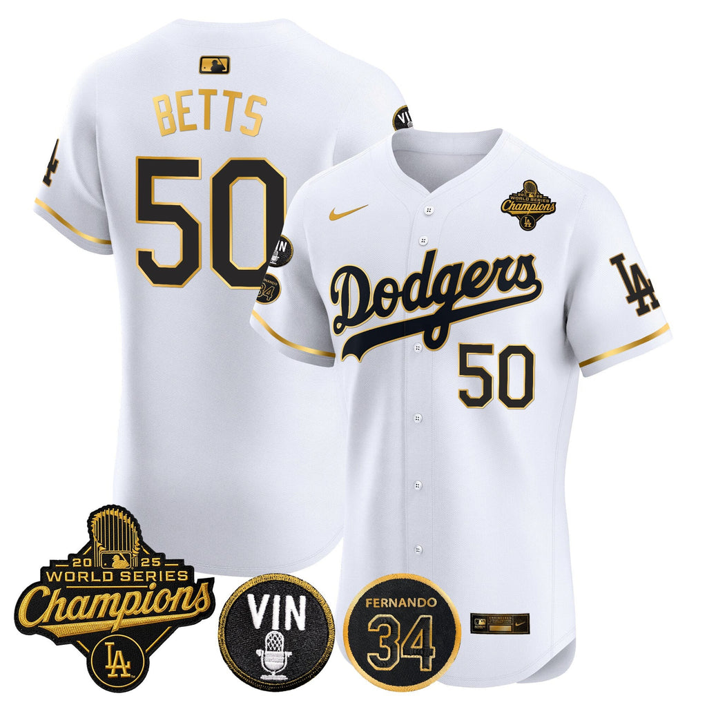 Men's Dodgers 2025 World Series Champions Vapor Premier Elite Jersey - Vin Scully & Fernando Patch - All Stitched
