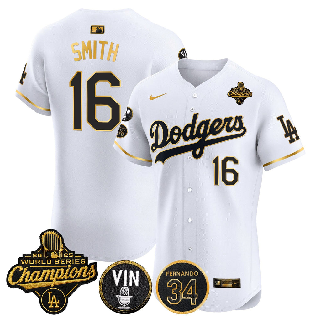Men's Dodgers 2025 World Series Champions Vapor Premier Elite Jersey - Vin Scully & Fernando Patch - All Stitched