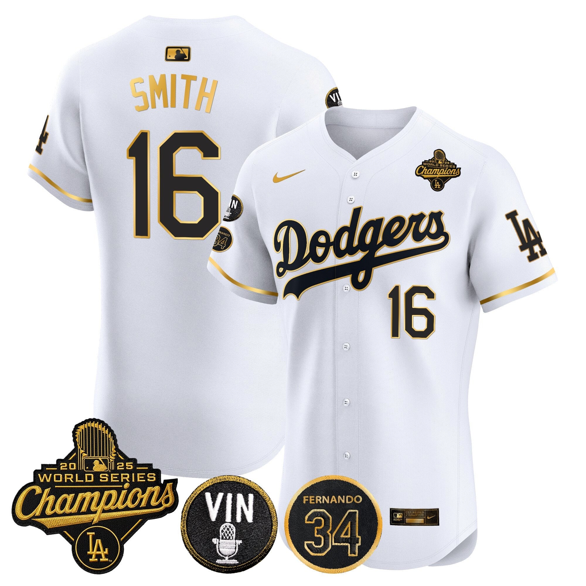Men's Dodgers 2025 World Series Champions Vapor Premier Elite Jersey - Vin Scully & Fernando Patch - All Stitched