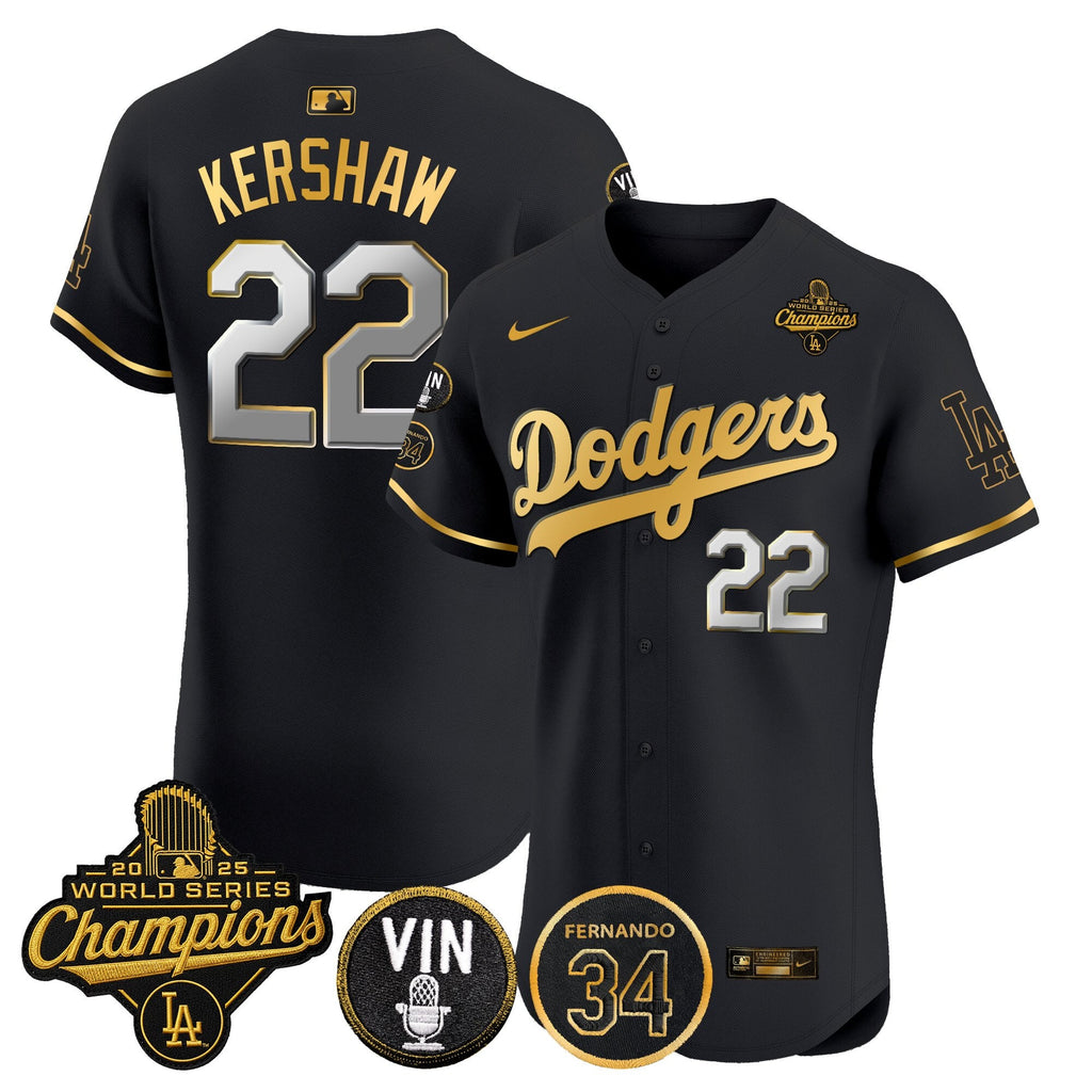 Men's Dodgers 2025 World Series Champions Vapor Premier Elite Jersey - Vin Scully & Fernando Patch - All Stitched