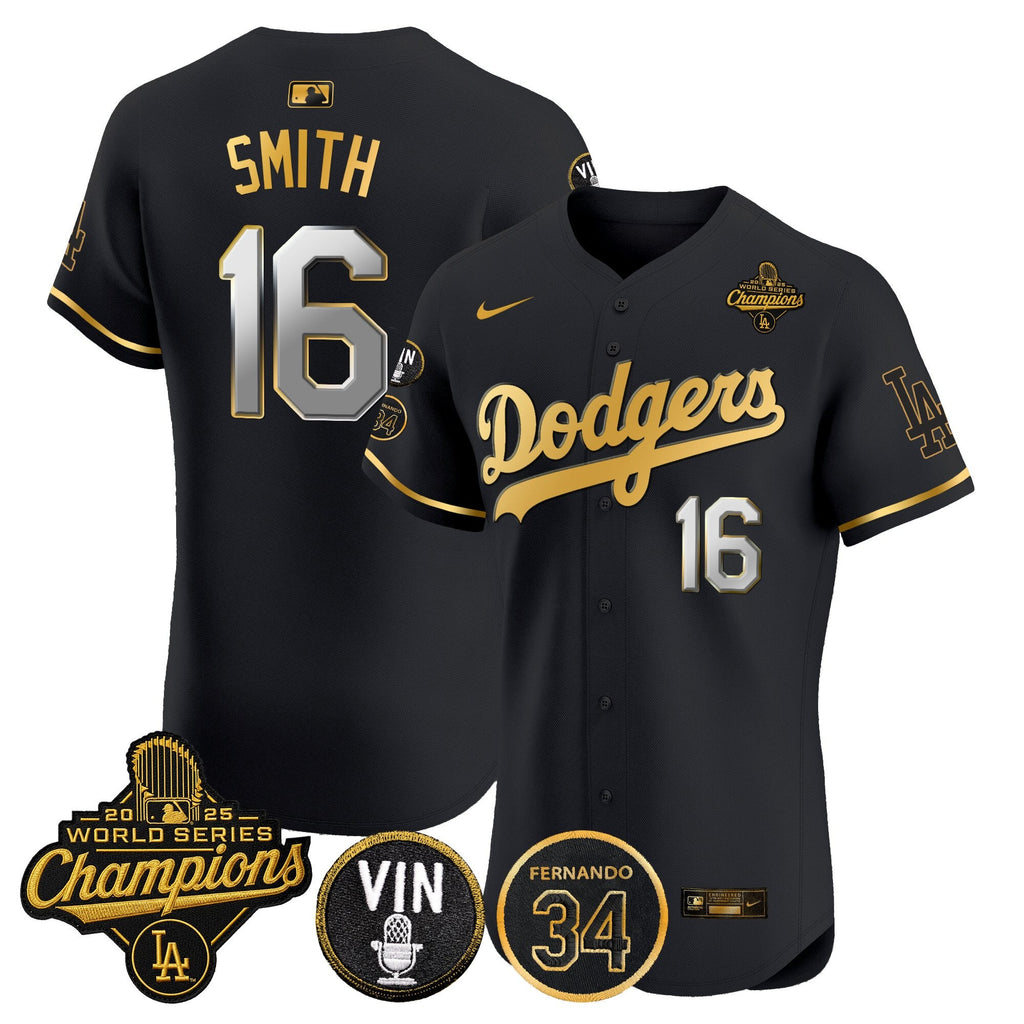 Men's Dodgers 2025 World Series Champions Vapor Premier Elite Jersey - Vin Scully & Fernando Patch - All Stitched