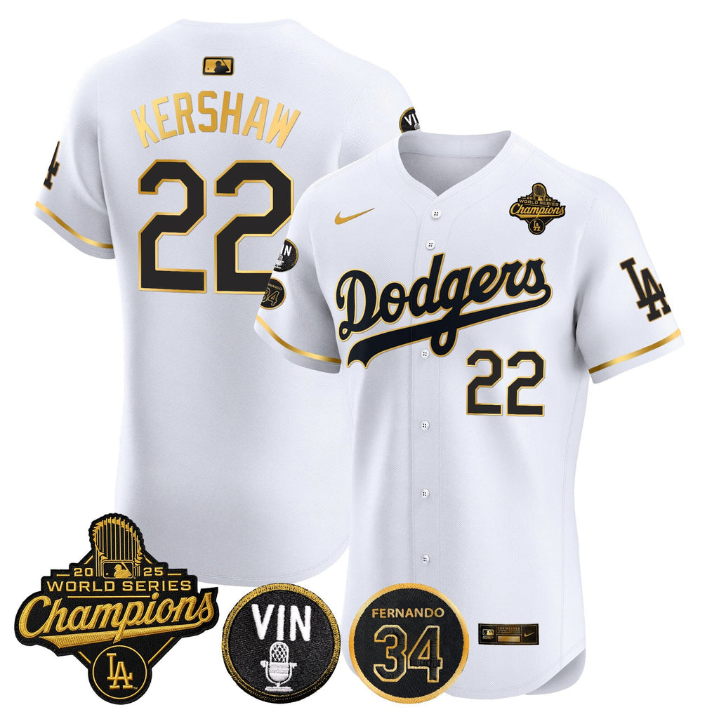 Men's Dodgers 2025 World Series Champions Vapor Premier Elite Jersey - Vin Scully & Fernando Patch - All Stitched