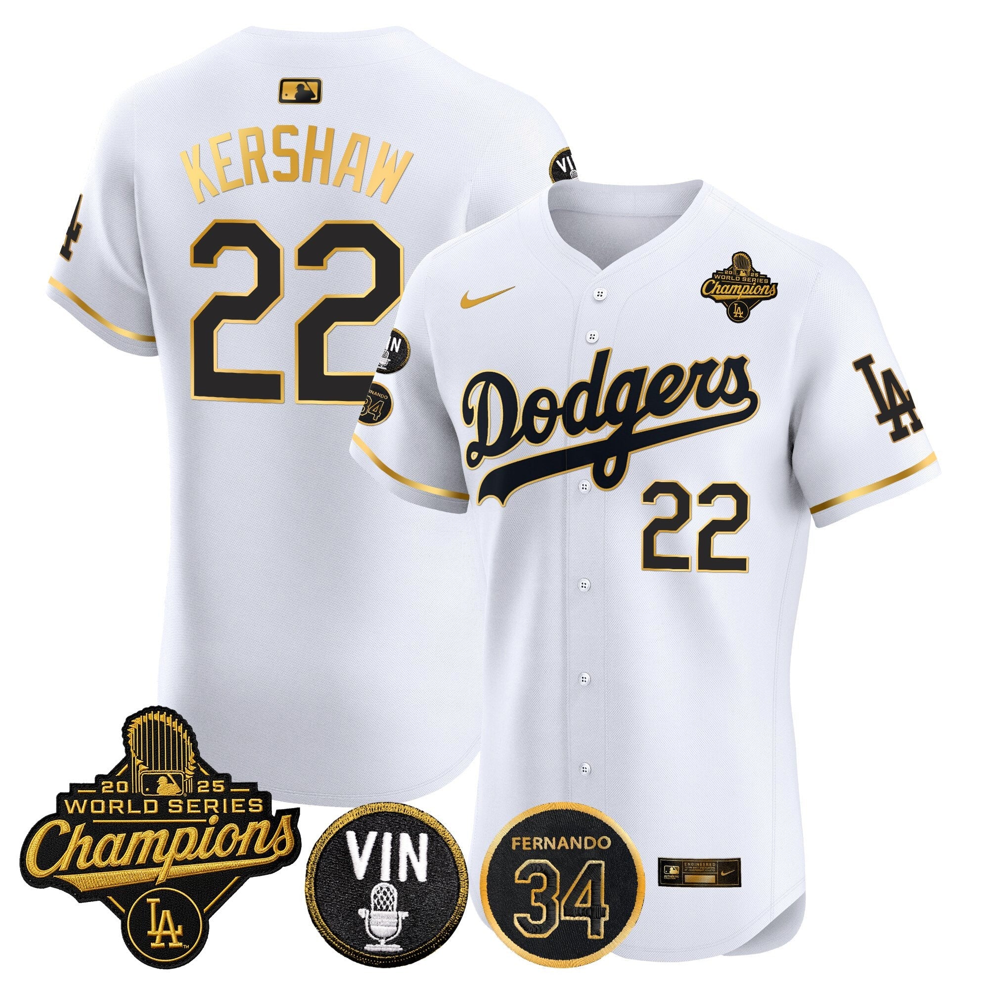 Men's Dodgers 2025 World Series Champions Vapor Premier Elite Jersey - Vin Scully & Fernando Patch - All Stitched