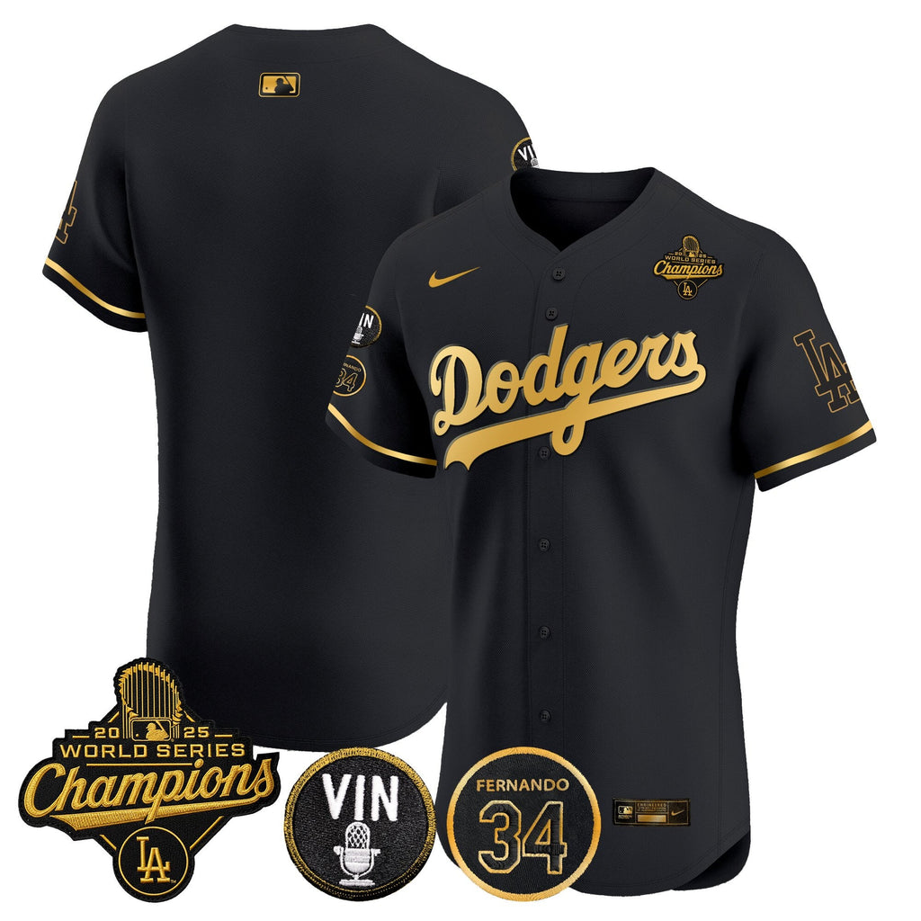 Men's Dodgers 2025 World Series Champions Vapor Premier Elite Jersey - Vin Scully & Fernando Patch - All Stitched