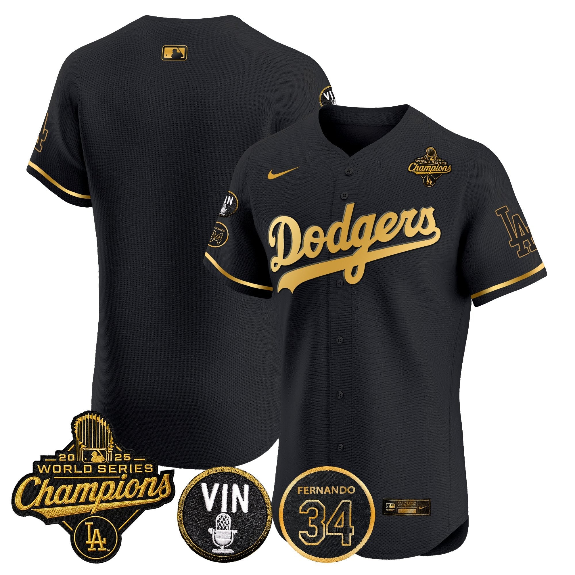 Men's Dodgers 2025 World Series Champions Vapor Premier Elite Jersey - Vin Scully & Fernando Patch - All Stitched