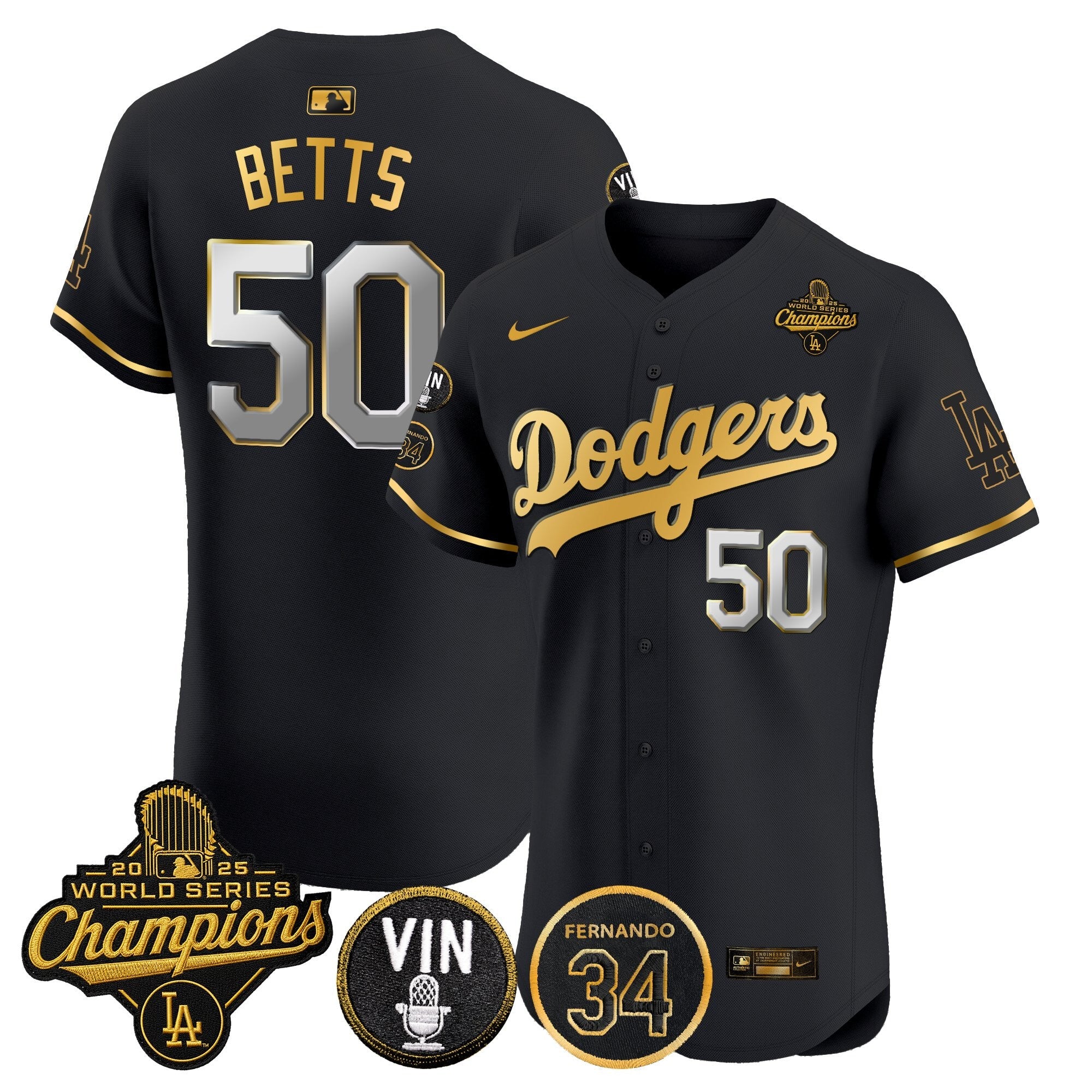 Men's Dodgers 2025 World Series Champions Vapor Premier Elite Jersey - Vin Scully & Fernando Patch - All Stitched