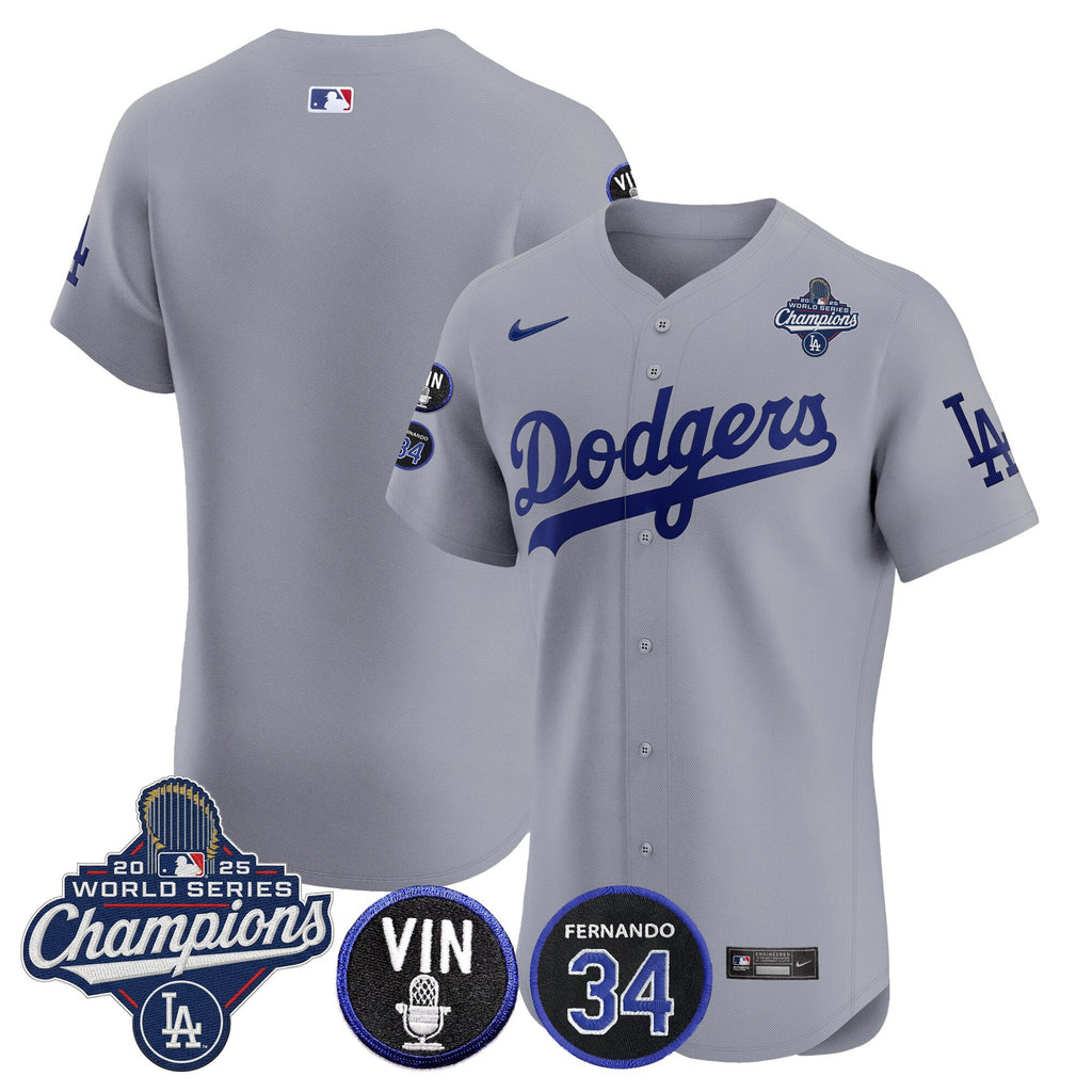 Men's Dodgers 2025 World Series Champions Vapor Premier Elite Jersey - Vin Scully & Fernando Patch - All Stitched