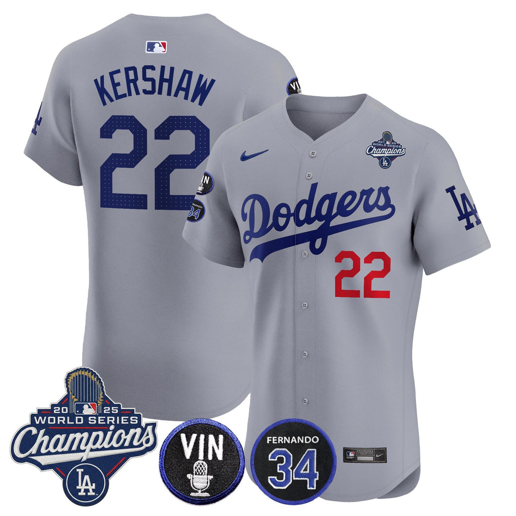 Men's Dodgers 2025 World Series Champions Vapor Premier Elite Jersey - Vin Scully & Fernando Patch - All Stitched
