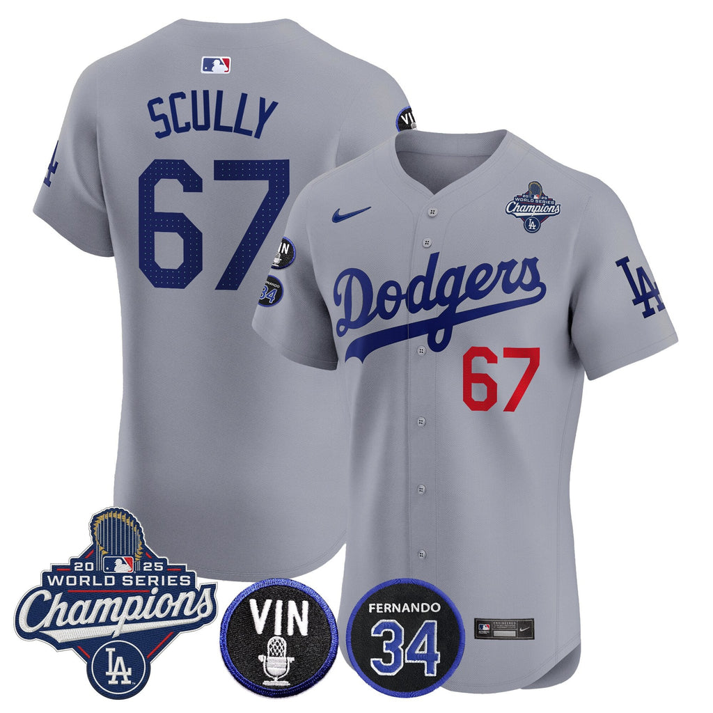 Men's Dodgers 2025 World Series Champions Vapor Premier Elite Jersey - Vin Scully & Fernando Patch - All Stitched
