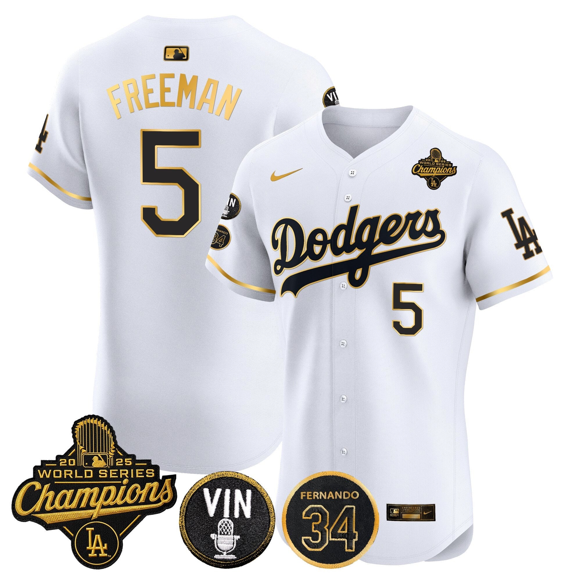 Men's Dodgers 2025 World Series Champions Vapor Premier Elite Jersey - Vin Scully & Fernando Patch - All Stitched