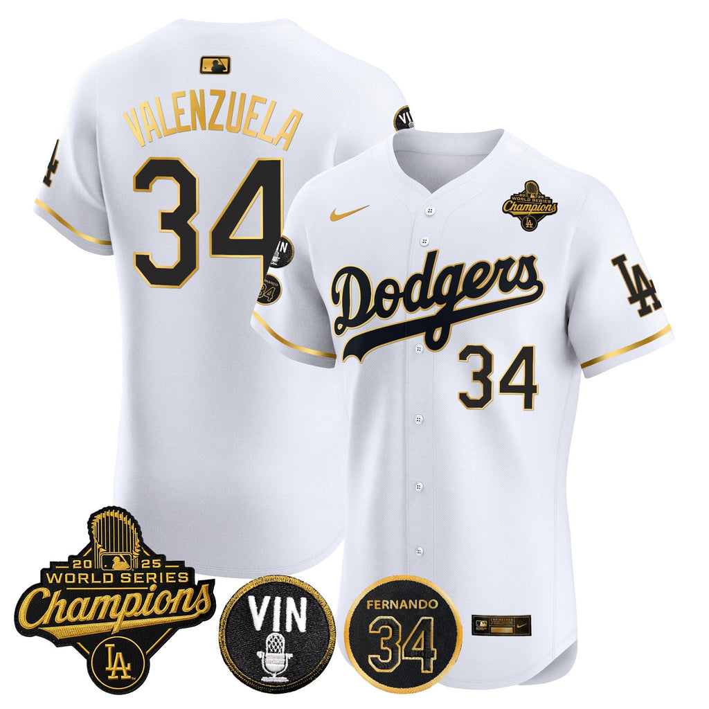 Men's Dodgers 2025 World Series Champions Vapor Premier Elite Jersey - Vin Scully & Fernando Patch - All Stitched