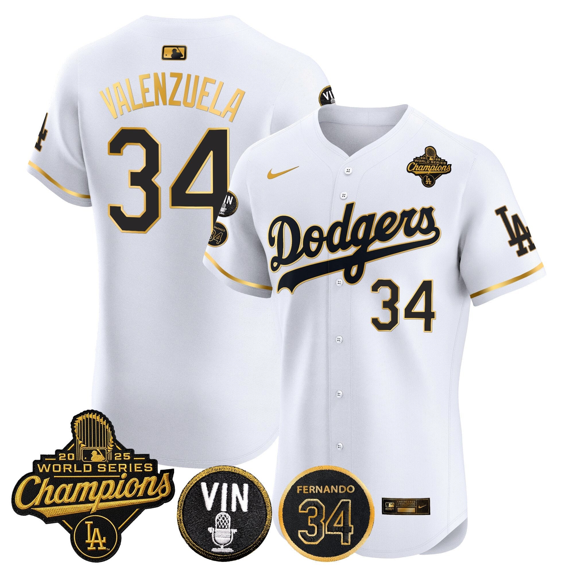 Men's Dodgers 2025 World Series Champions Vapor Premier Elite Jersey - Vin Scully & Fernando Patch - All Stitched