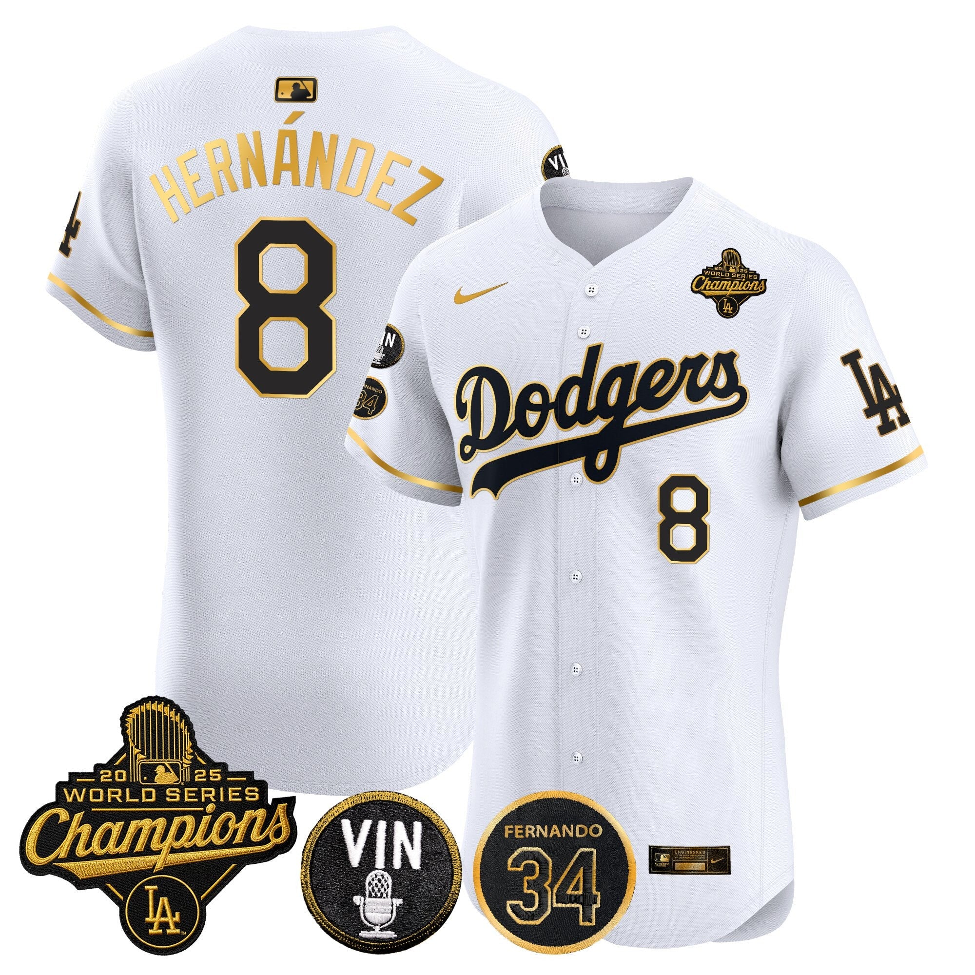 Men's Dodgers 2025 World Series Champions Vapor Premier Elite Jersey - Vin Scully & Fernando Patch - All Stitched