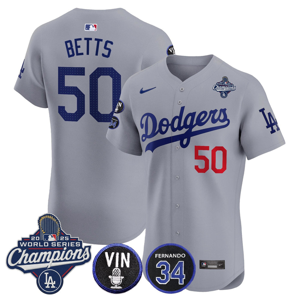 Men's Dodgers 2025 World Series Champions Vapor Premier Elite Jersey - Vin Scully & Fernando Patch - All Stitched