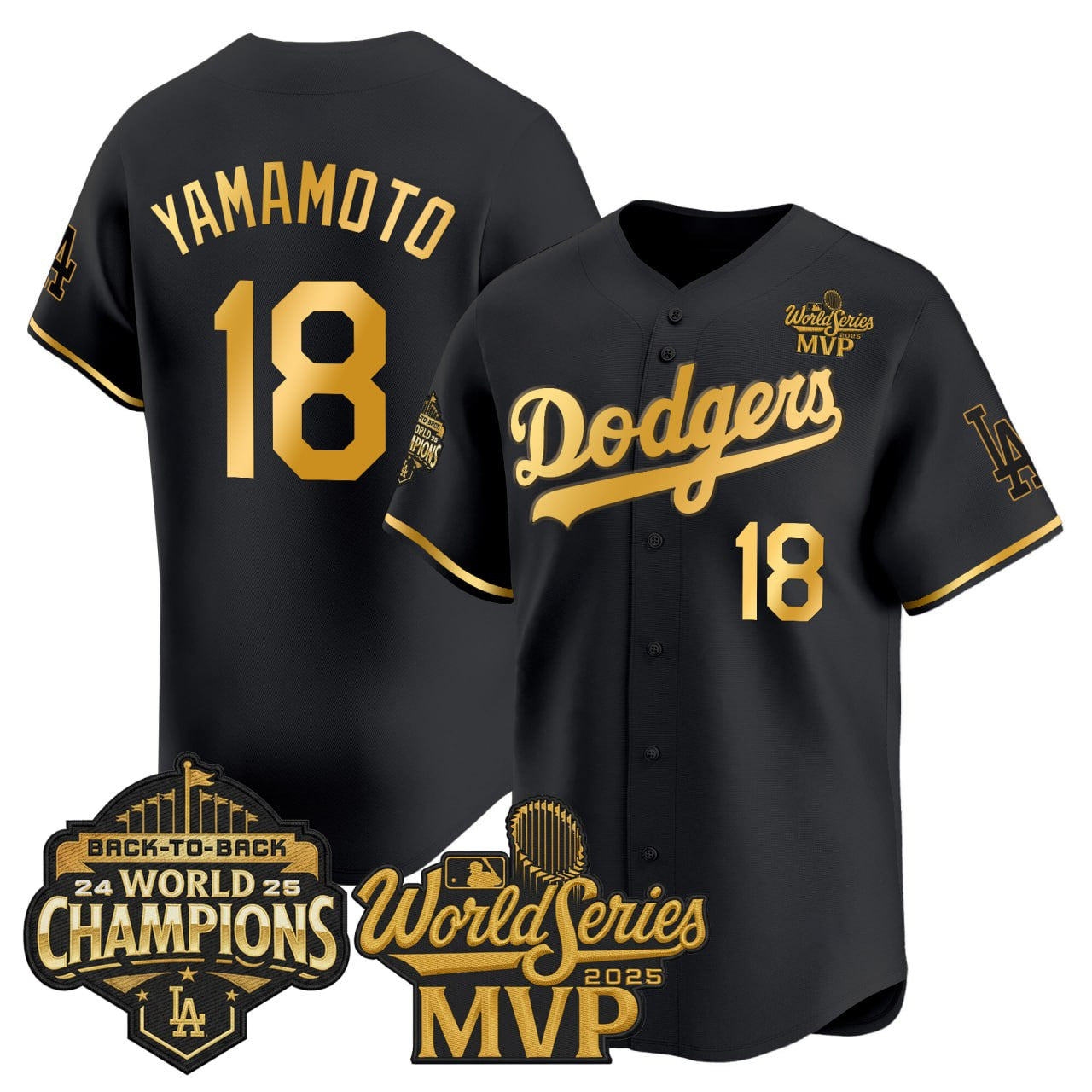 Yoshinobu Yamamoto Los Angeles Dodgers Back-To-Back World Series Champions MVP Jersey - All Stitched