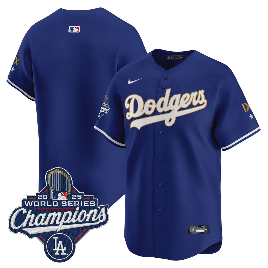 Men's Los Angeles Dodgers 9-Time Champions Gold Trim Vapor Premier Limited Jersey - All Stitched